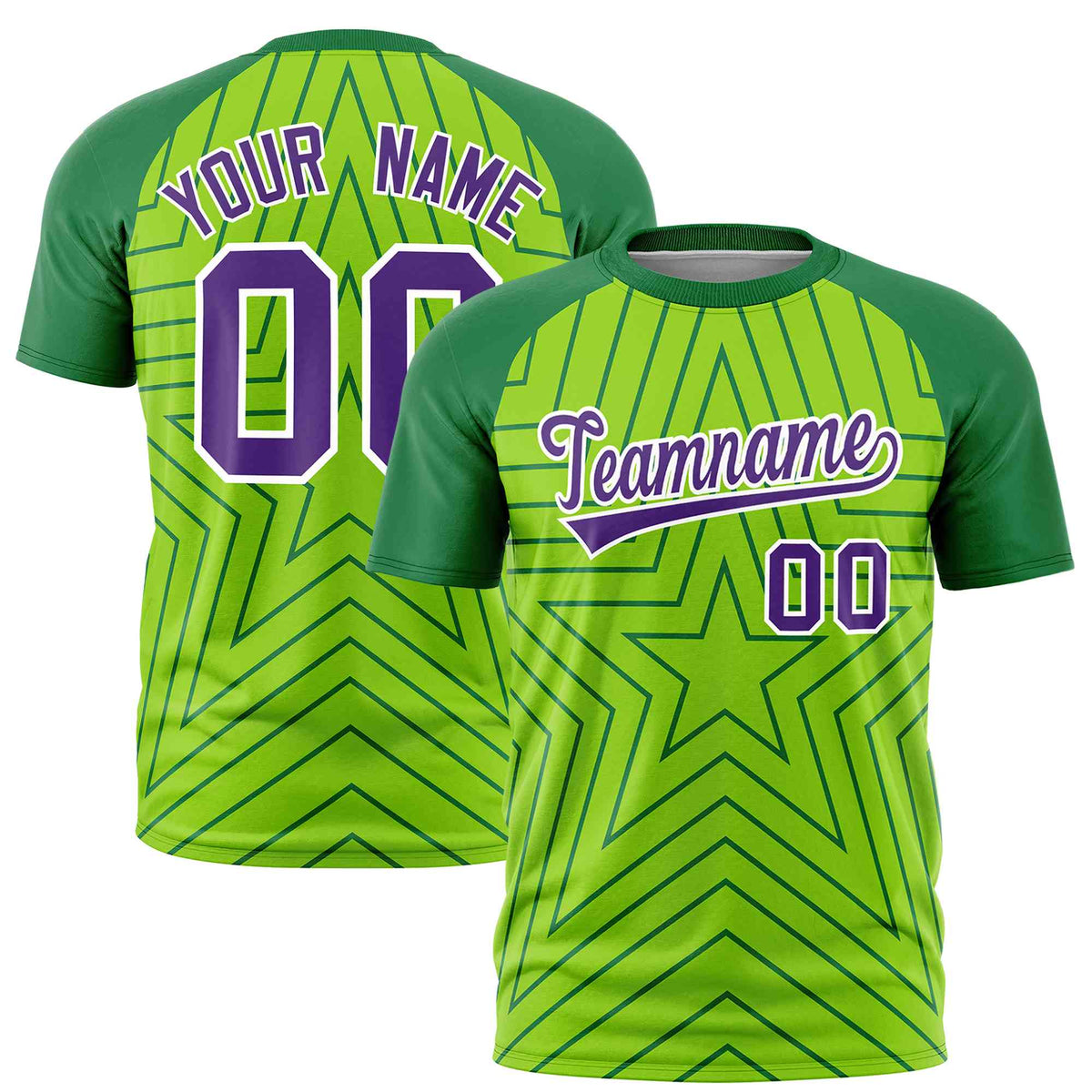 Custom Neon Green Kelly Green Personalized Star Pattern Raglan Sleeves Performance T-Shirt | KXKSHOP