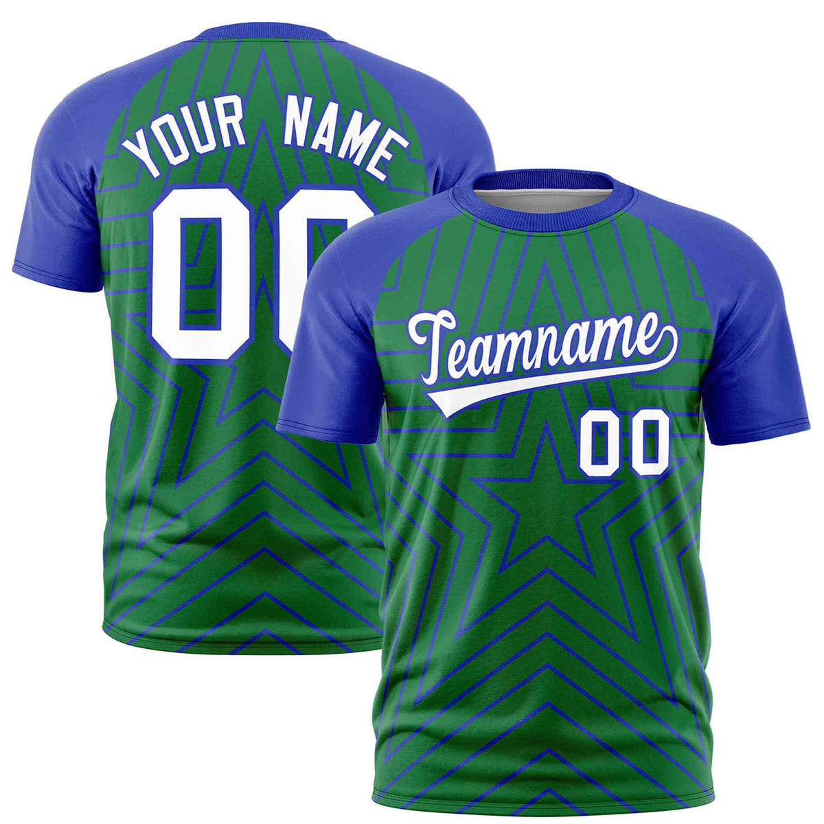 Custom Kelly Green Royal Personalized Star Pattern Raglan Sleeves Performance T-Shirt | KXKSHOP