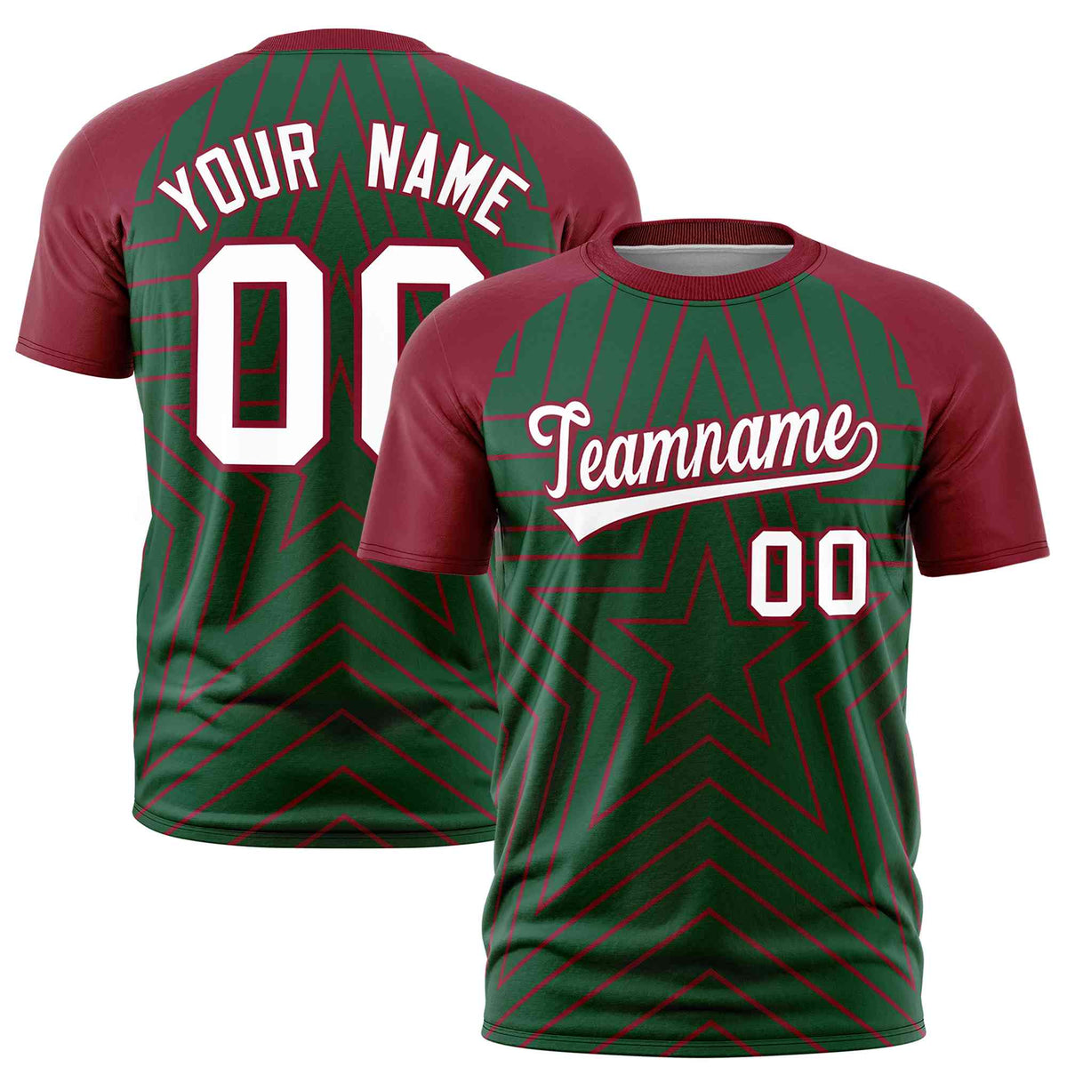 Custom Green Crimson Personalized Star Pattern Raglan Sleeves Performance T-Shirt | KXKSHOP