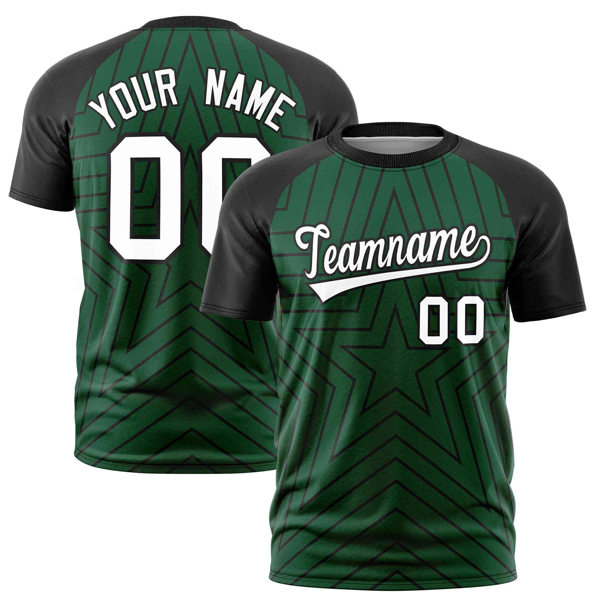 Custom Green Black Personalized Star Pattern Raglan Sleeves Performance T-Shirt | KXKSHOP