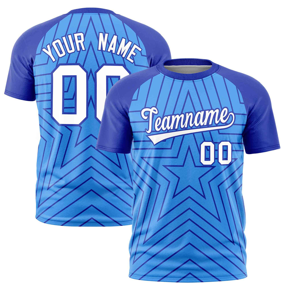 Custom Powder Blue Royal Personalized Star Pattern Raglan Sleeves Performance T-Shirt | KXKSHOP
