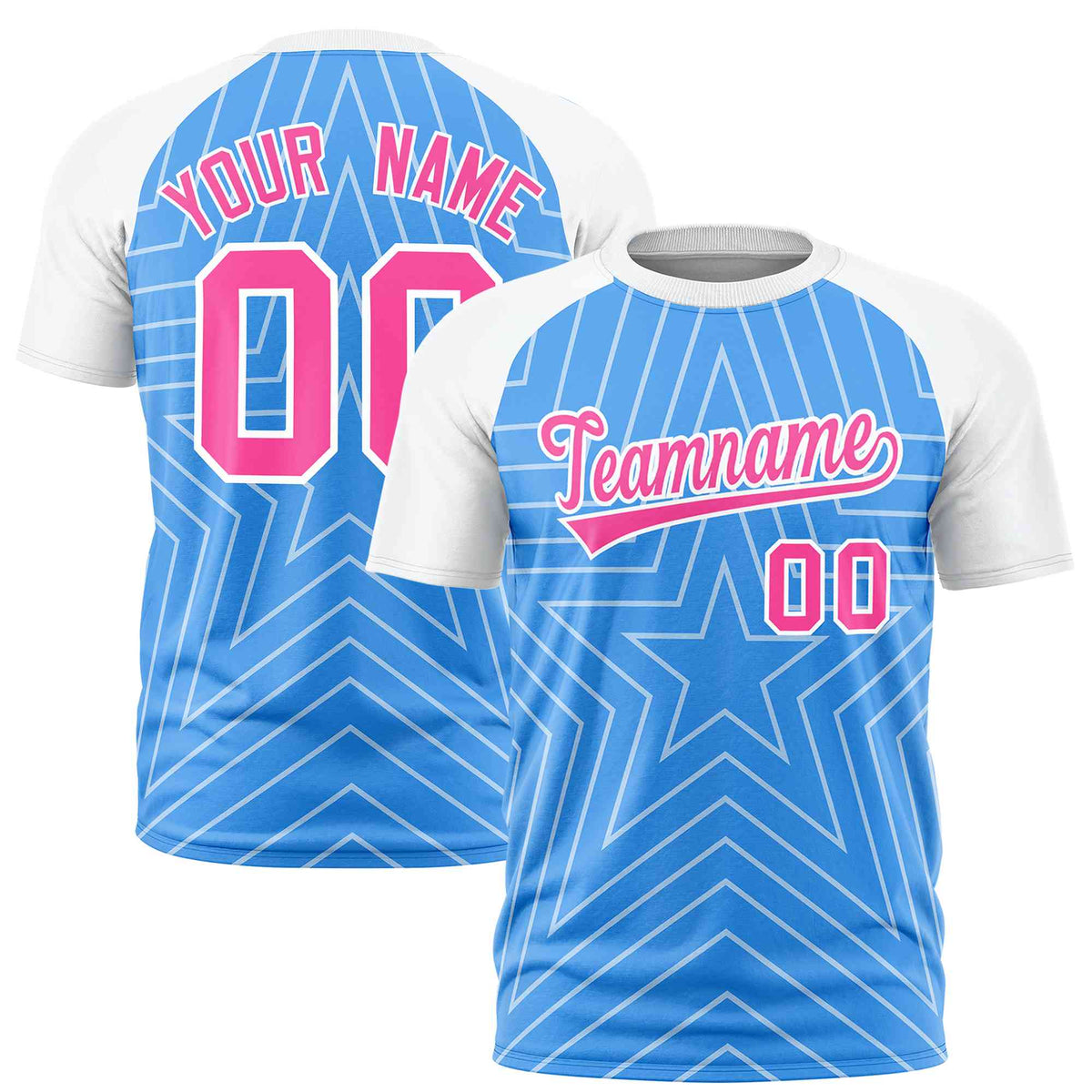 Custom Powder Blue White Personalized Star Pattern Raglan Sleeves Performance T-Shirt | KXKSHOP