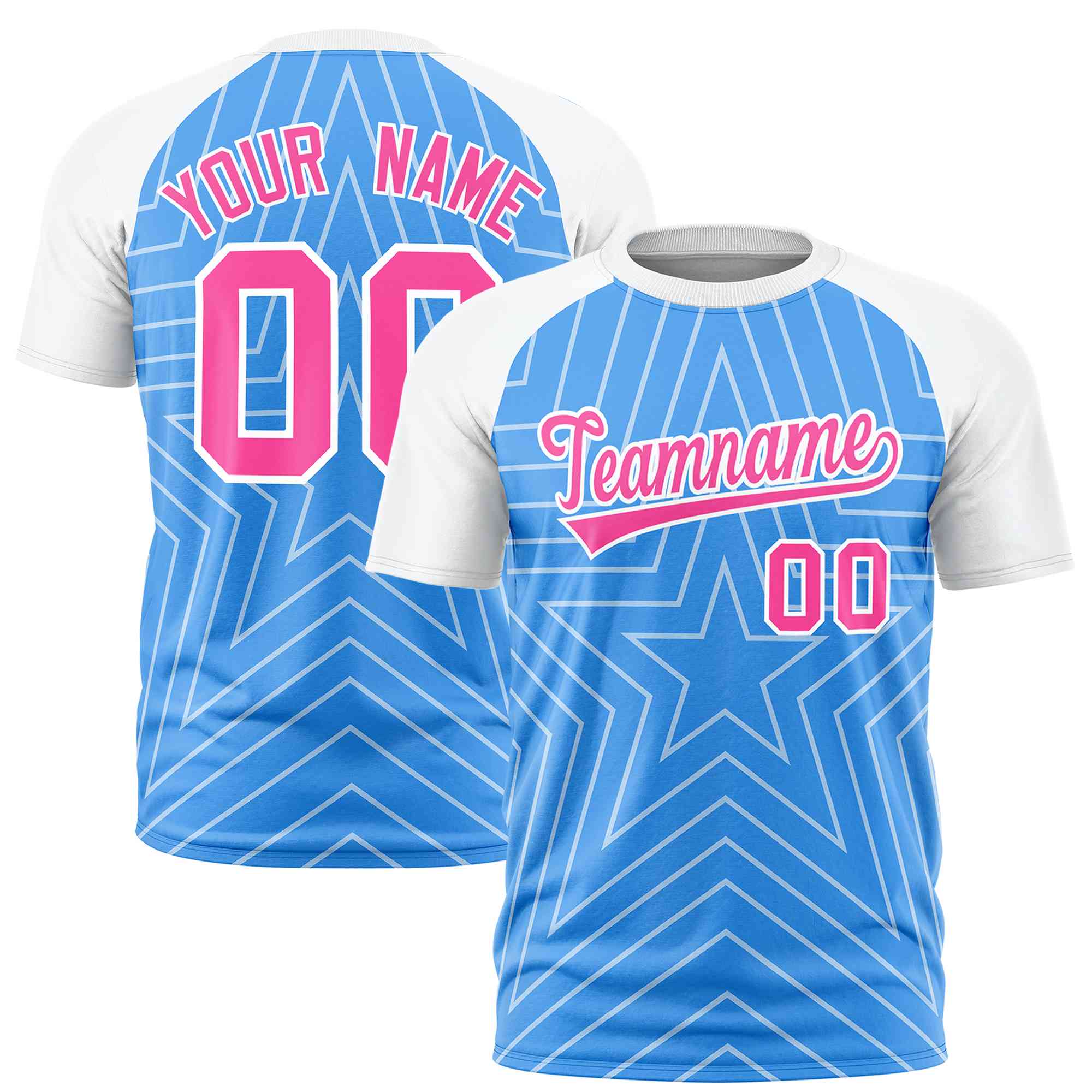 Custom Powder Blue White Personalized Star Pattern Raglan Sleeves Performance T-Shirt | KXKSHOP