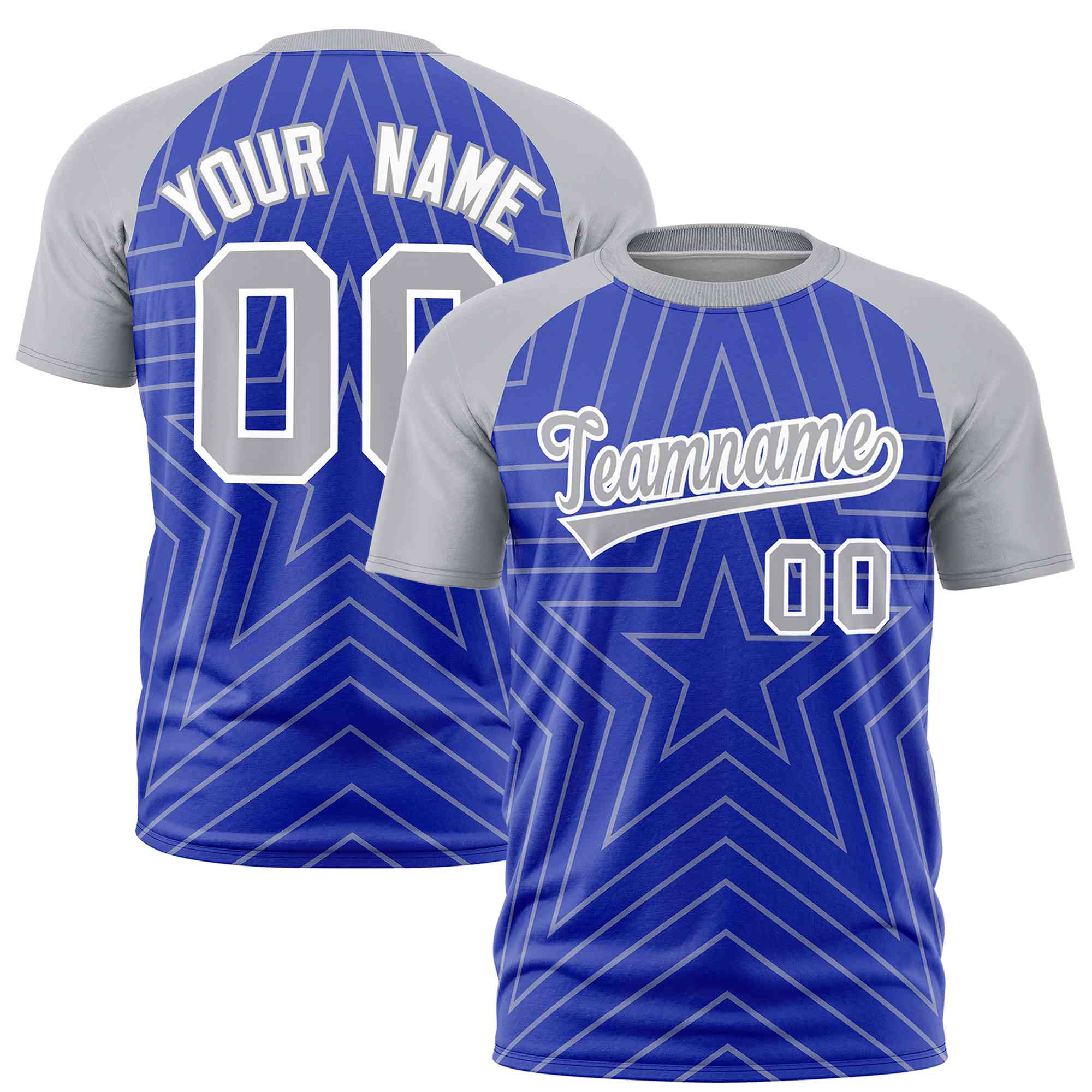 Custom Royal Gray Personalized Star Pattern Raglan Sleeves Performance T-Shirt | KXKSHOP