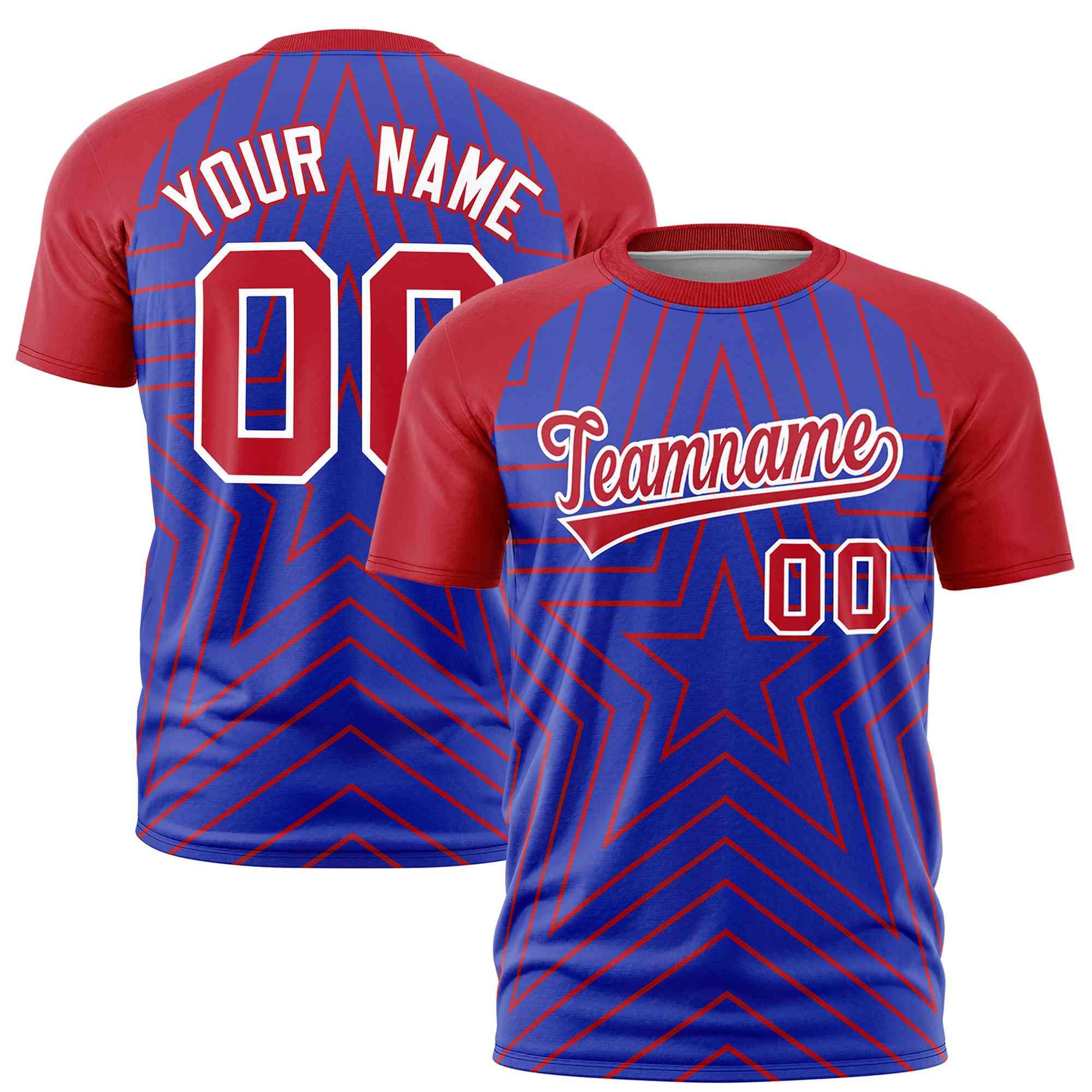 Custom Royal Red Personalized Star Pattern Raglan Sleeves Performance T-Shirt | KXKSHOP