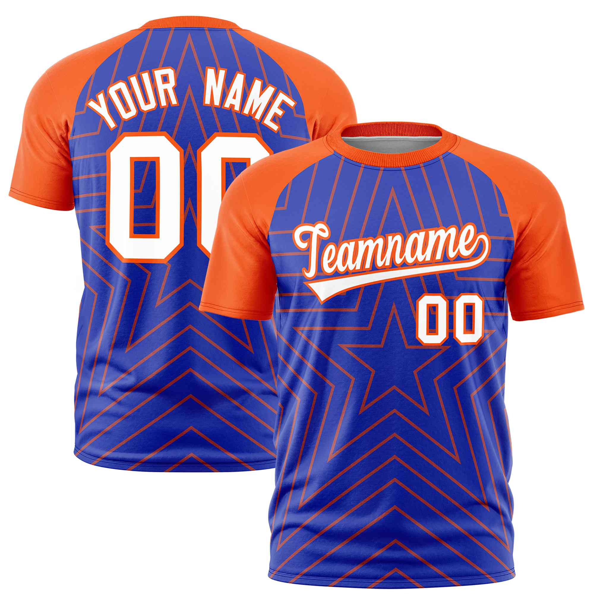 Custom Royal Orange Personalized Star Pattern Raglan Sleeves Performance T-Shirt | KXKSHOP