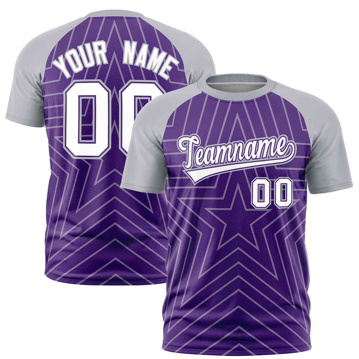 Custom Purple Gray Personalized Star Pattern Raglan Sleeves Performance T-Shirt | KXKSHOP