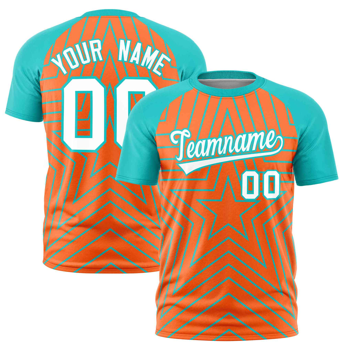 Custom Orange Aqua Personalized Star Pattern Raglan Sleeves Performance T-Shirt | KXKSHOP
