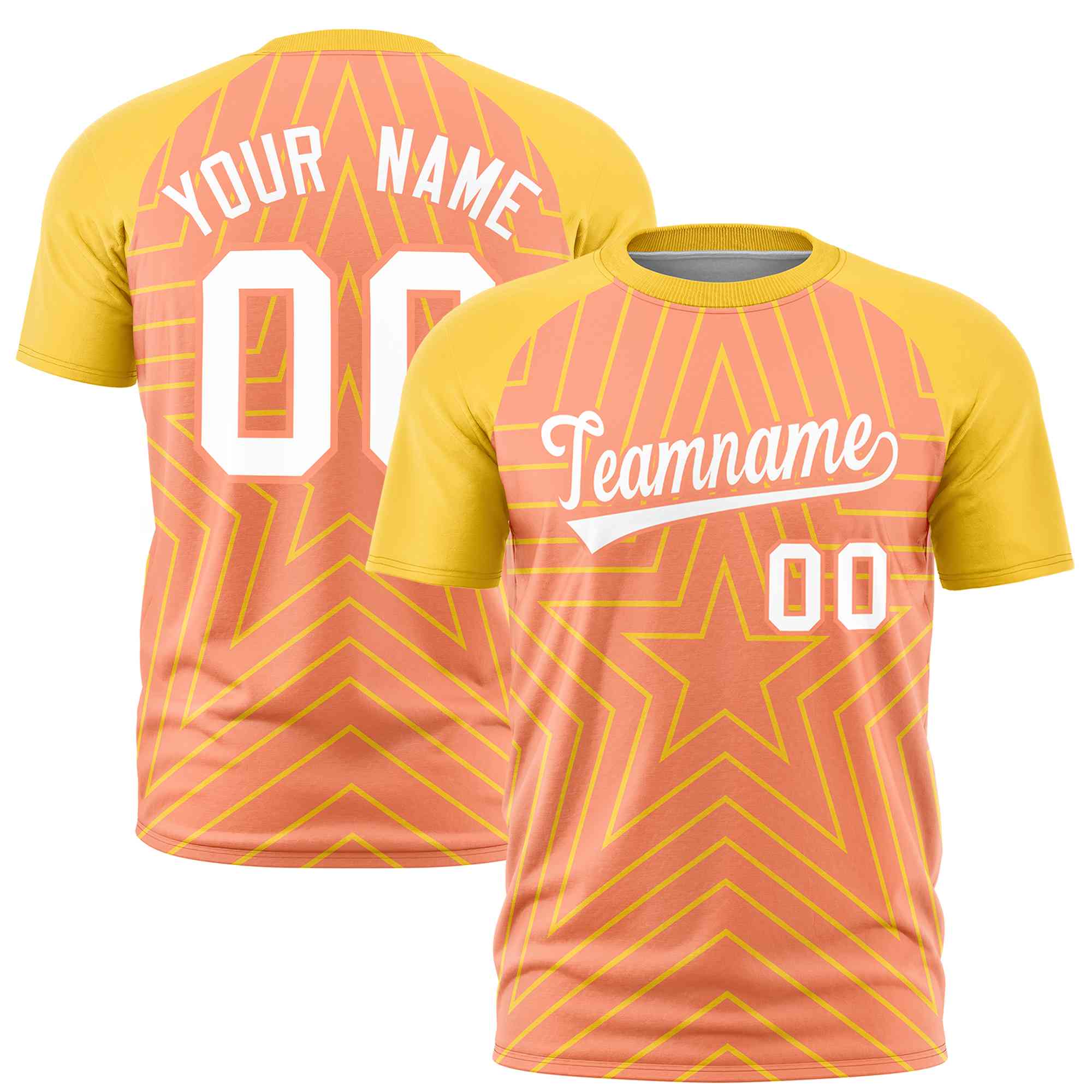 Custom Light Orange Gold Personalized Star Pattern Raglan Sleeves Performance T-Shirt | KXKSHOP