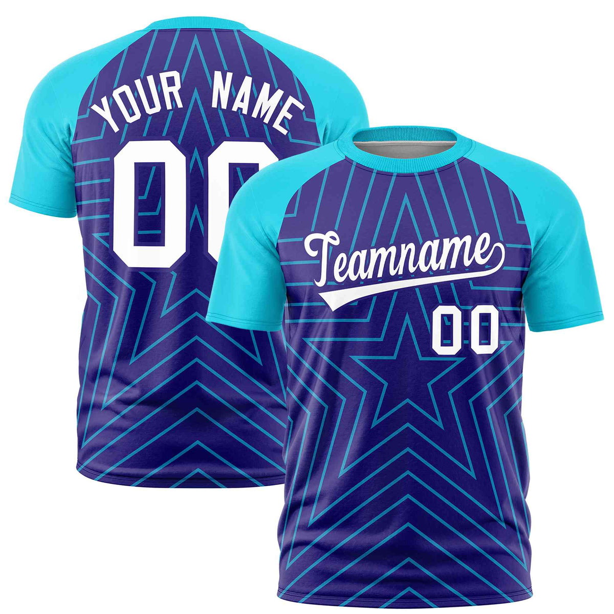 Custom Violet Sky Blue Personalized Star Pattern Raglan Sleeves Performance T-Shirt | KXKSHOP