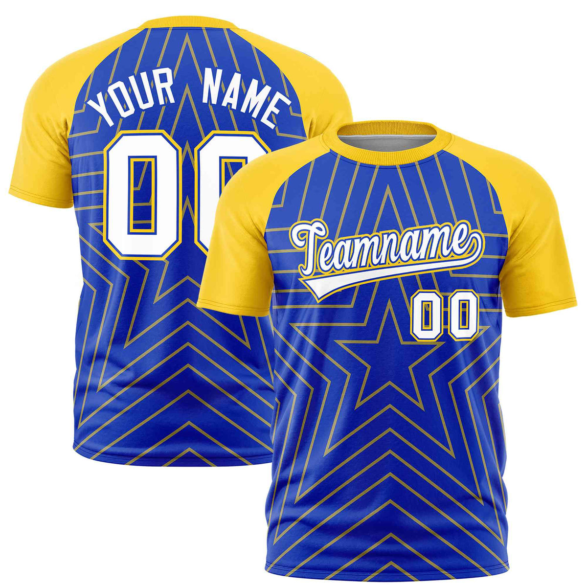 Custom Royal Gold Personalized Star Pattern Raglan Sleeves Performance T-Shirt | KXKSHOP
