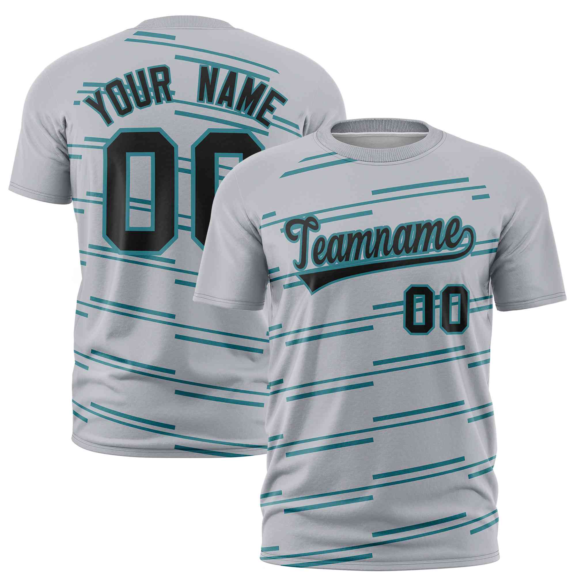 Custom Gray Aqua Personalized Slanting Line Graffiti Pattern Performance T-Shirt | KXKSHOP