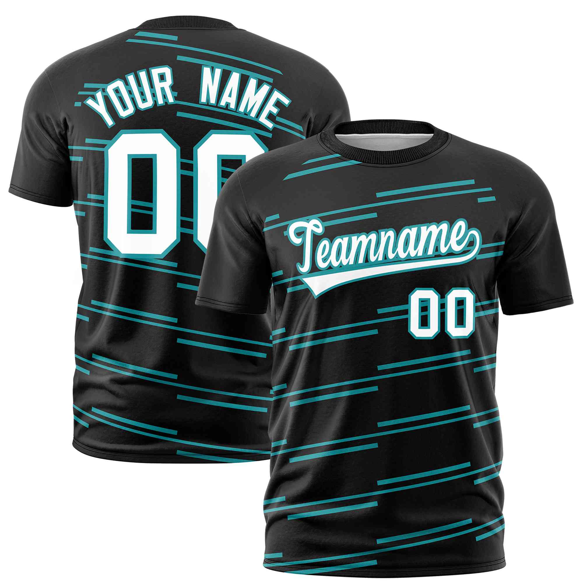 Custom Black Aqua Personalized Slanting Line Graffiti Pattern Performance T-Shirt | KXKSHOP