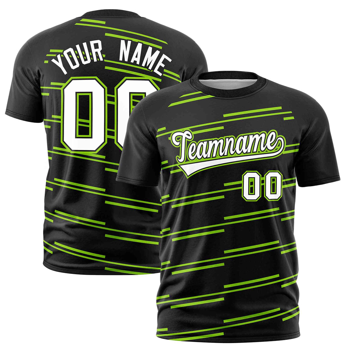 Custom Black Neon Green Personalized Slanting Line Graffiti Pattern Performance T-Shirt | KXKSHOP