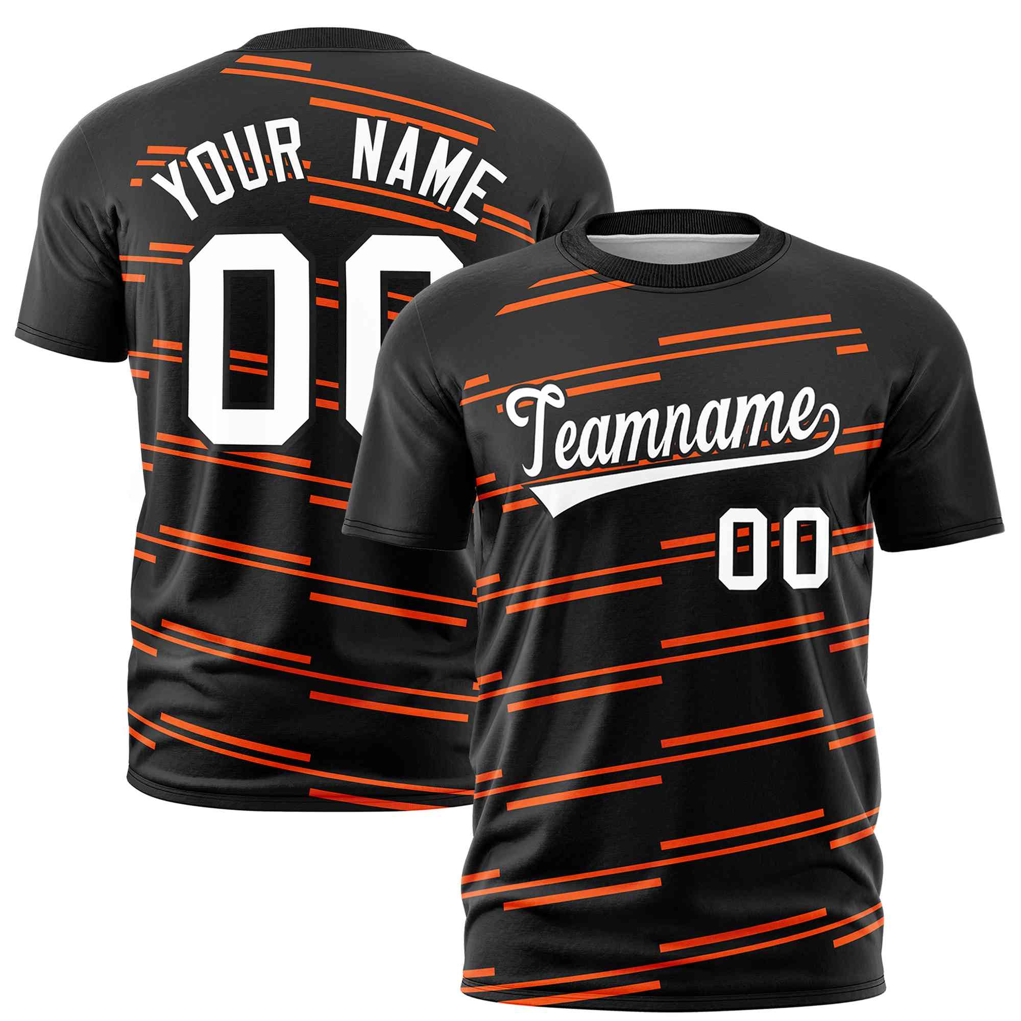 Custom Black Orange Personalized Slanting Line Graffiti Pattern Performance T-Shirt | KXKSHOP