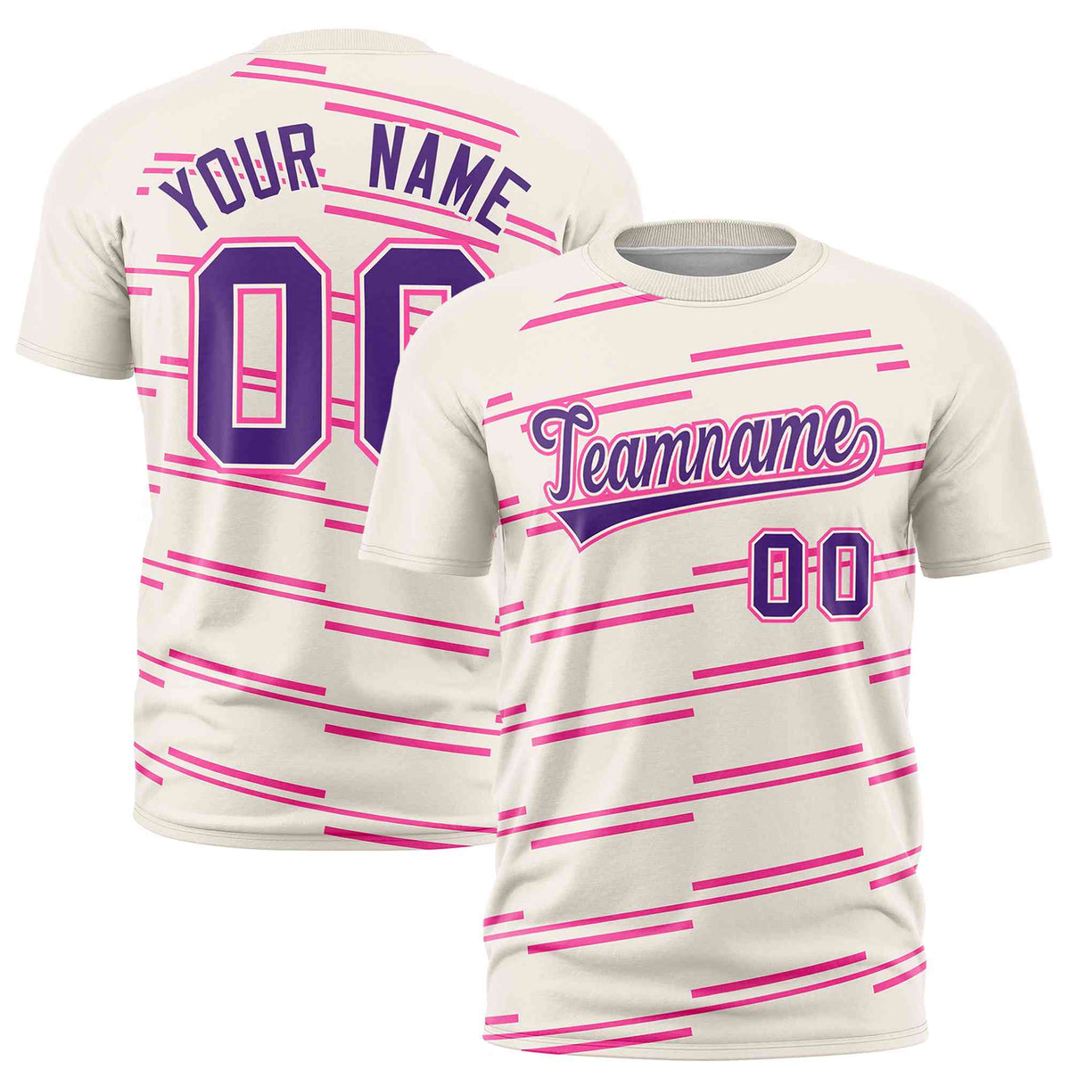 Custom Cream Pink Personalized Slanting Line Graffiti Pattern Performance T-Shirt | KXKSHOP