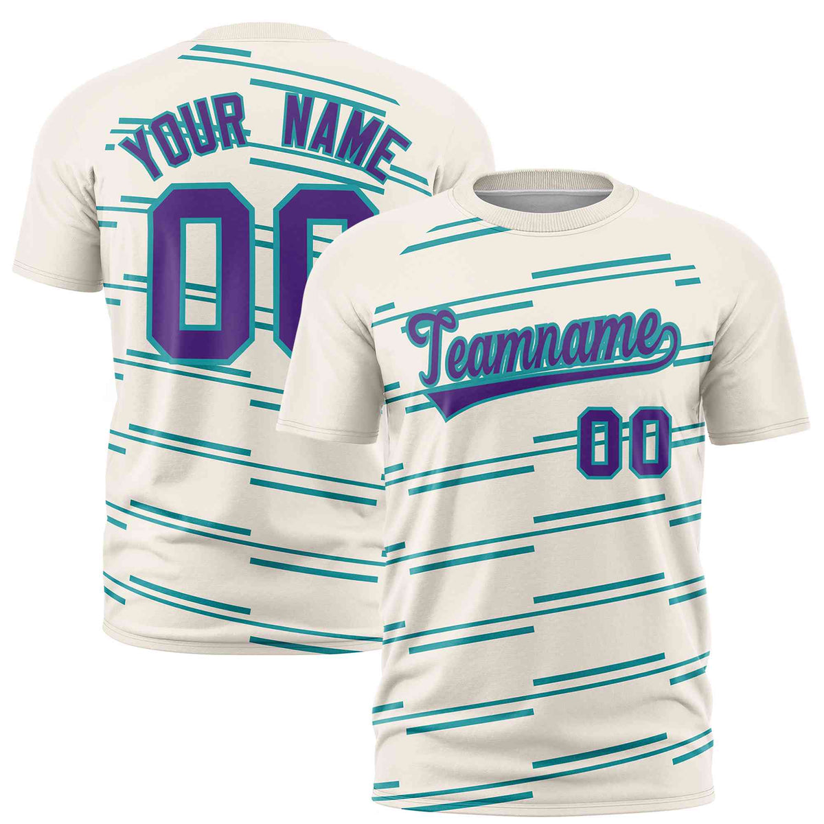 Custom Cream Aqua Personalized Slanting Line Graffiti Pattern Performance T-Shirt | KXKSHOP