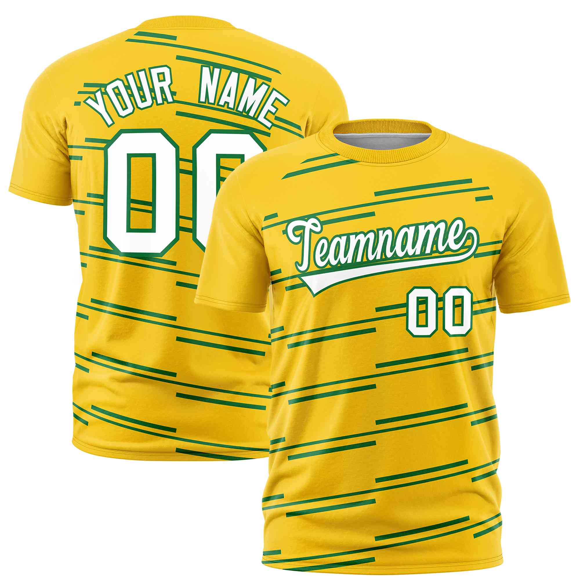 Custom Gold Kelly Green Personalized Slanting Line Graffiti Pattern Performance T-Shirt | KXKSHOP