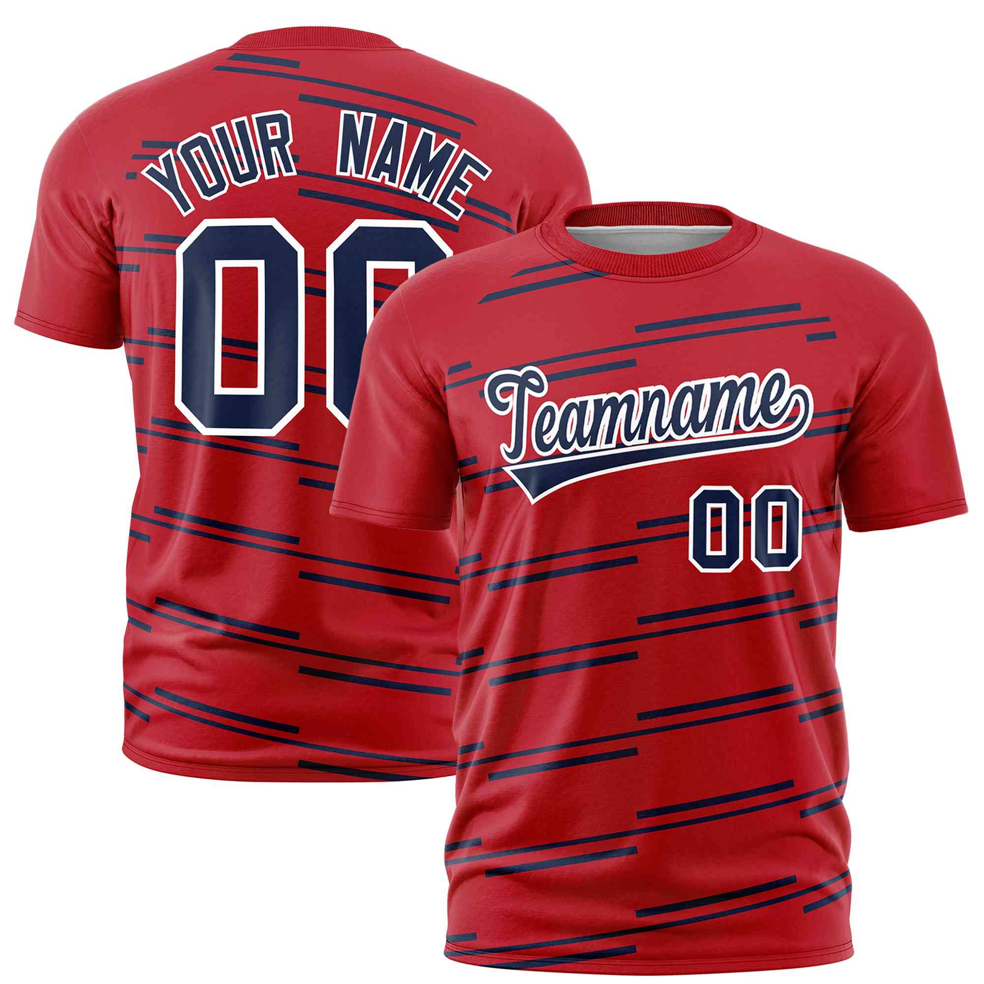 Custom Red Navy Personalized Slanting Line Graffiti Pattern Performance T-Shirt | KXKSHOP