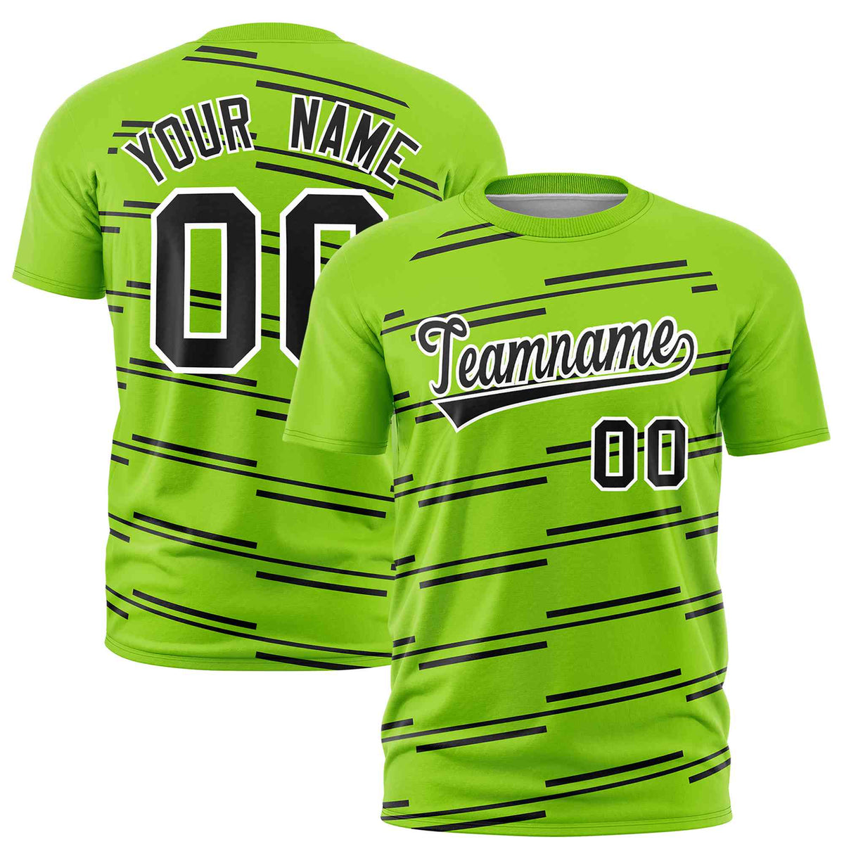 Custom Neon Green Black Personalized Slanting Line Graffiti Pattern Performance T-Shirt | KXKSHOP