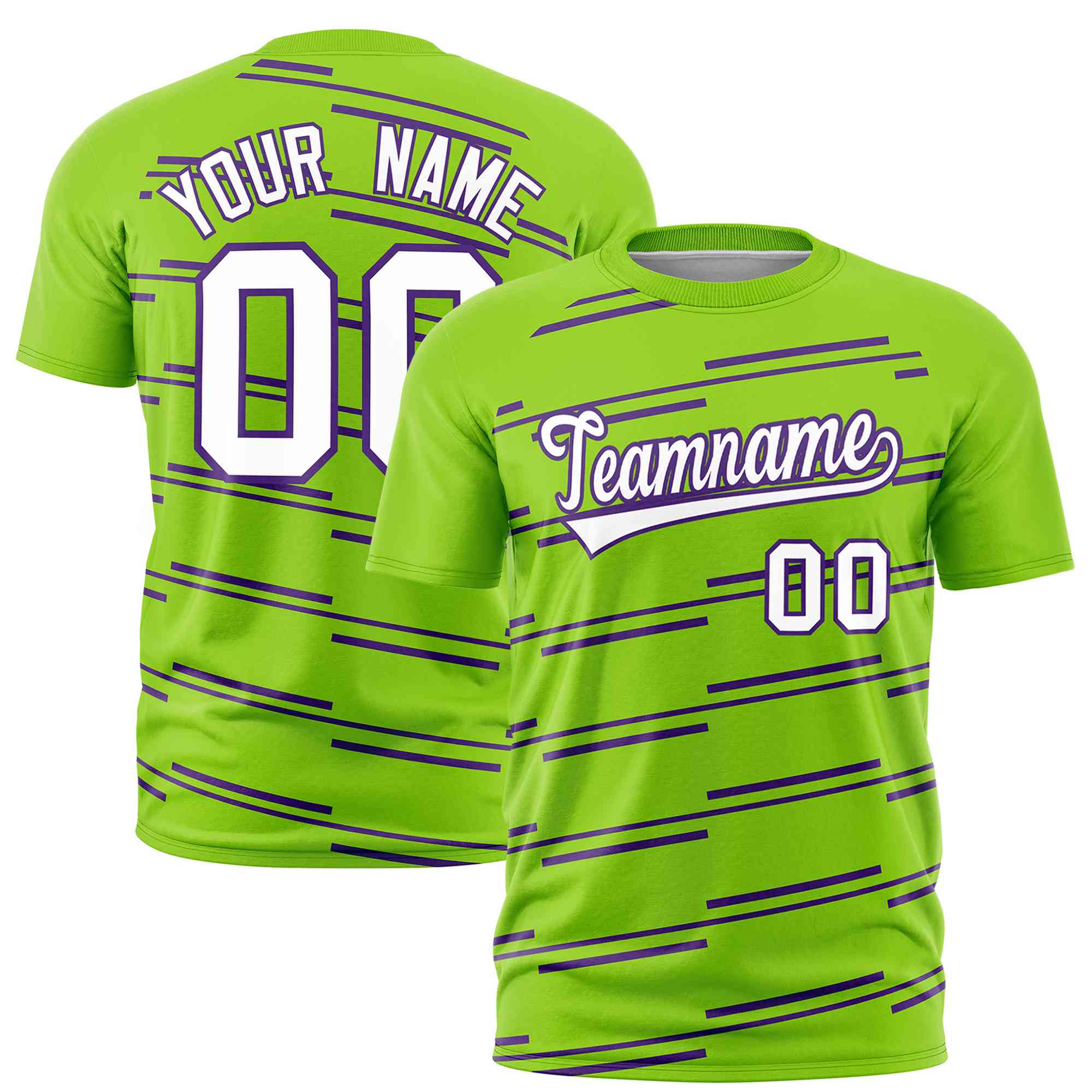 Custom Neon Green Purple Personalized Slanting Line Graffiti Pattern Performance T-Shirt | KXKSHOP
