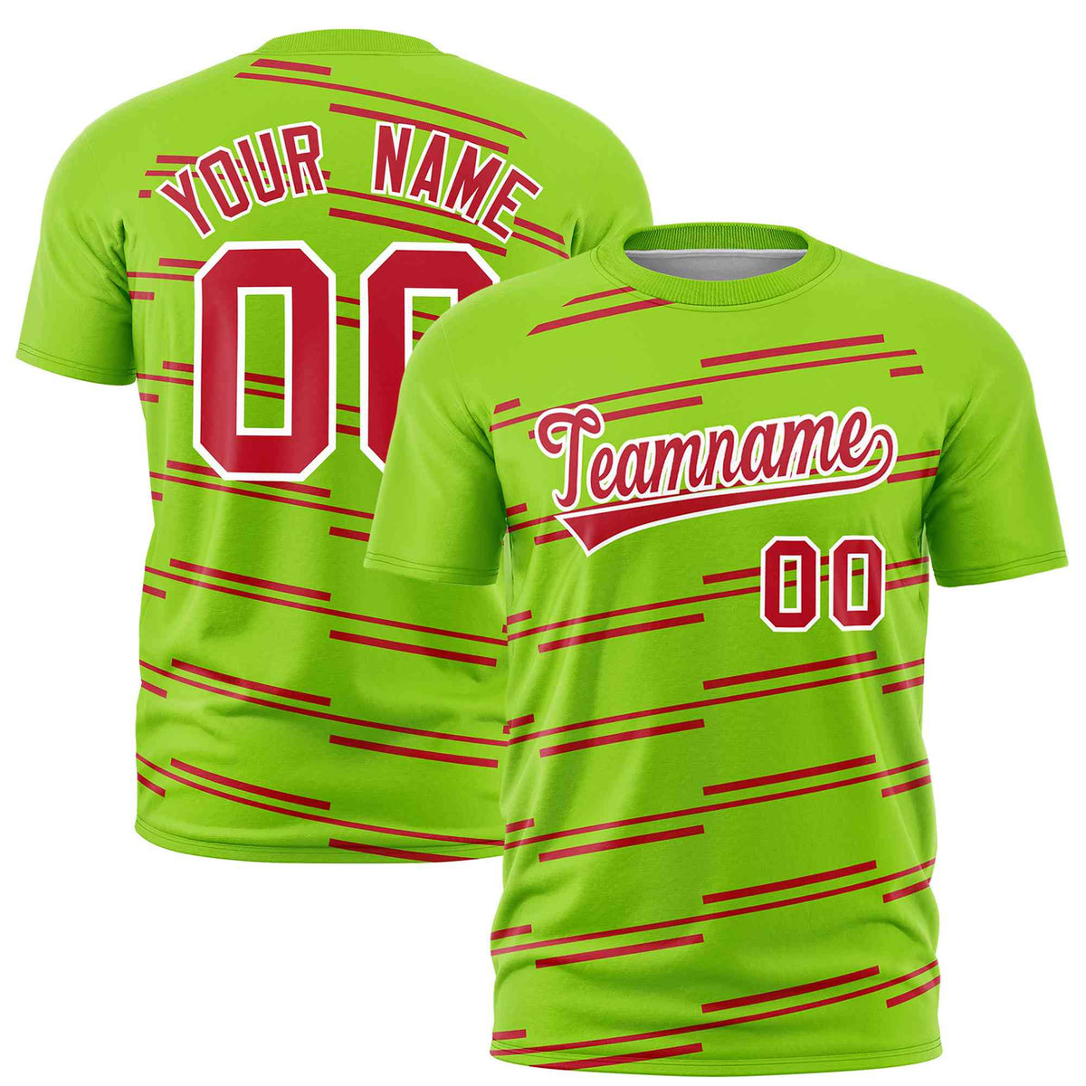 Custom Neon Green Red Personalized Slanting Line Graffiti Pattern Performance T-Shirt | KXKSHOP
