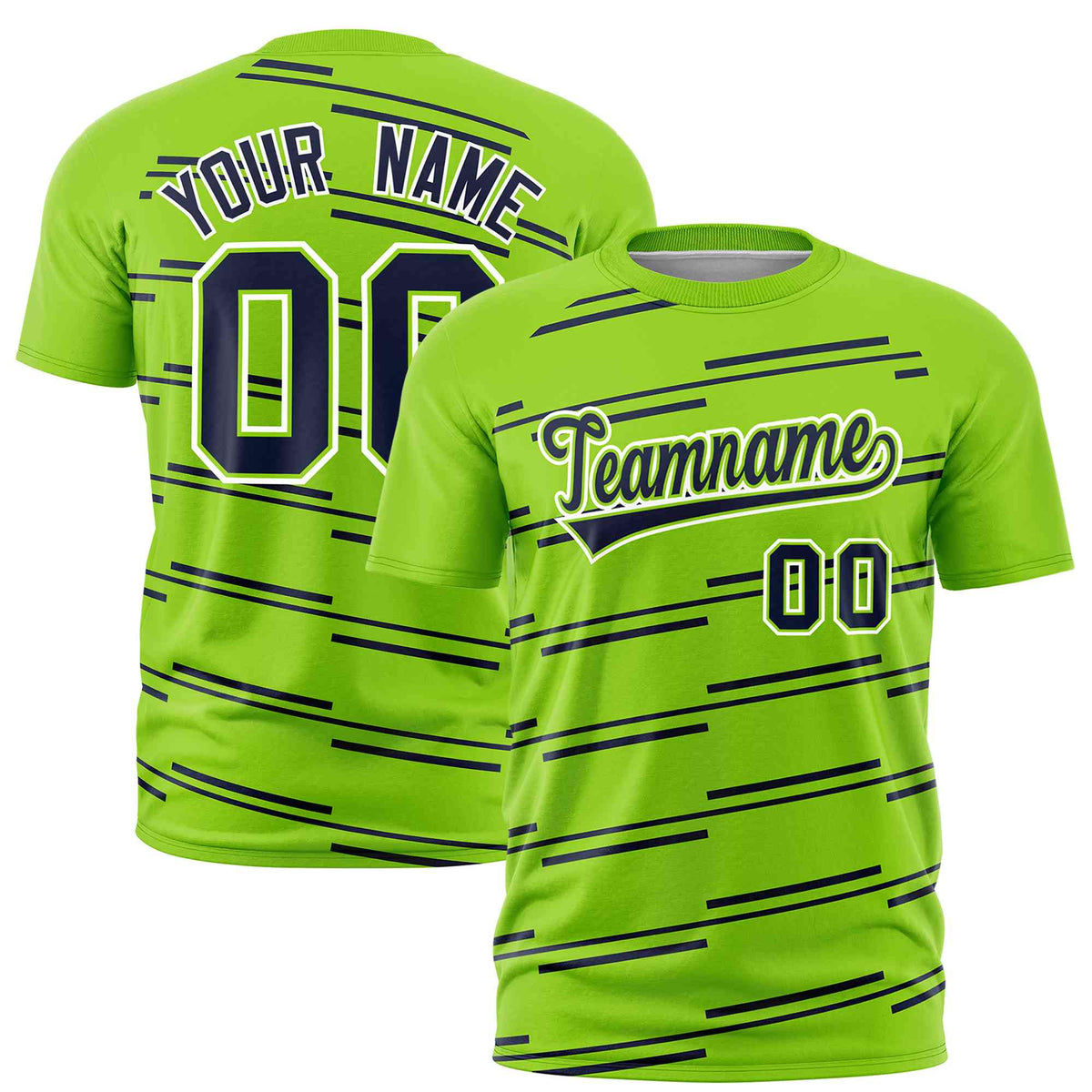 Custom Neon Green Navy Personalized Slanting Line Graffiti Pattern Performance T-Shirt | KXKSHOP