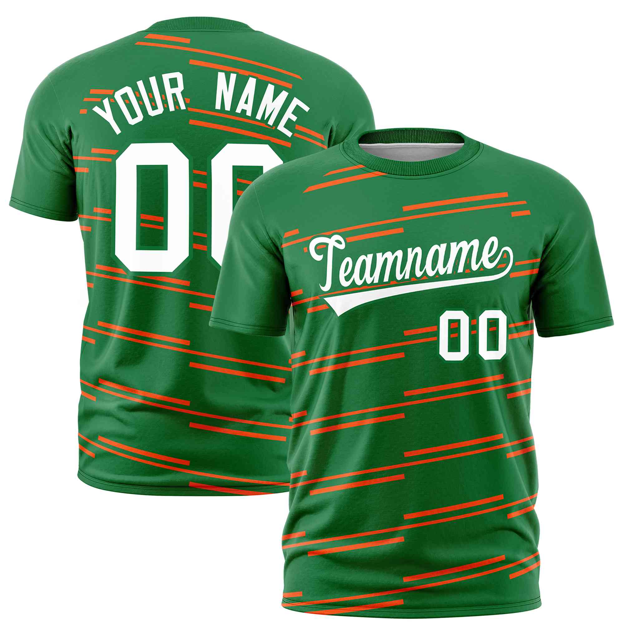 Custom Kelly Green Orange Personalized Slanting Line Graffiti Pattern Performance T-Shirt | KXKSHOP