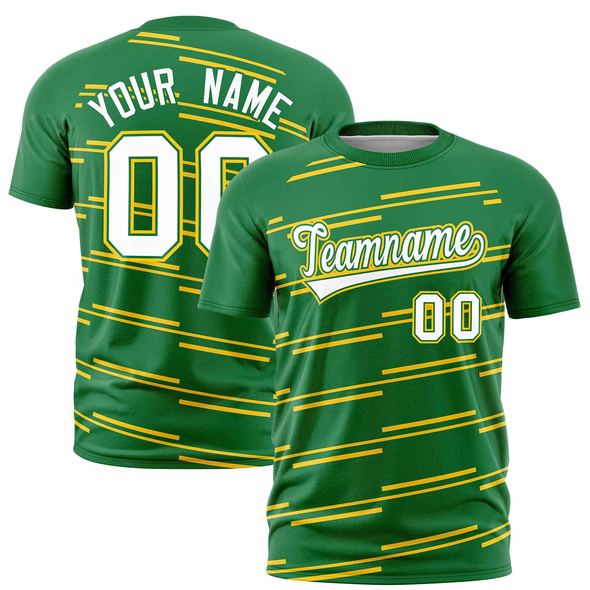 Custom Kelly Green Gold Personalized Slanting Line Graffiti Pattern Performance T-Shirt | KXKSHOP