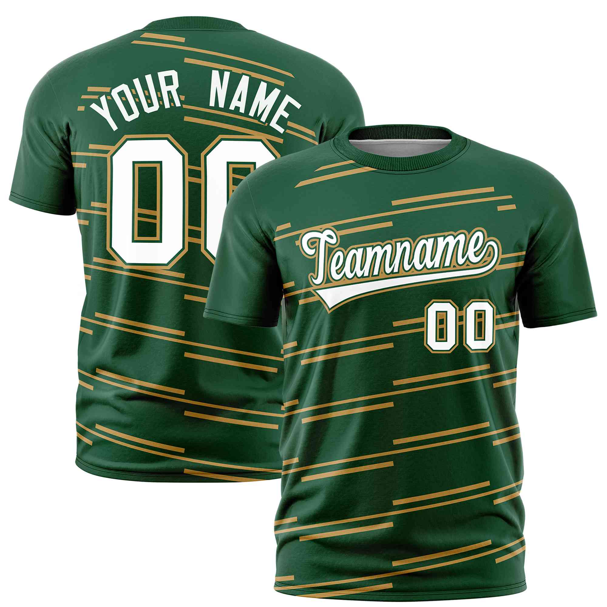 Custom Green Old Gold Personalized Slanting Line Graffiti Pattern Performance T-Shirt | KXKSHOP
