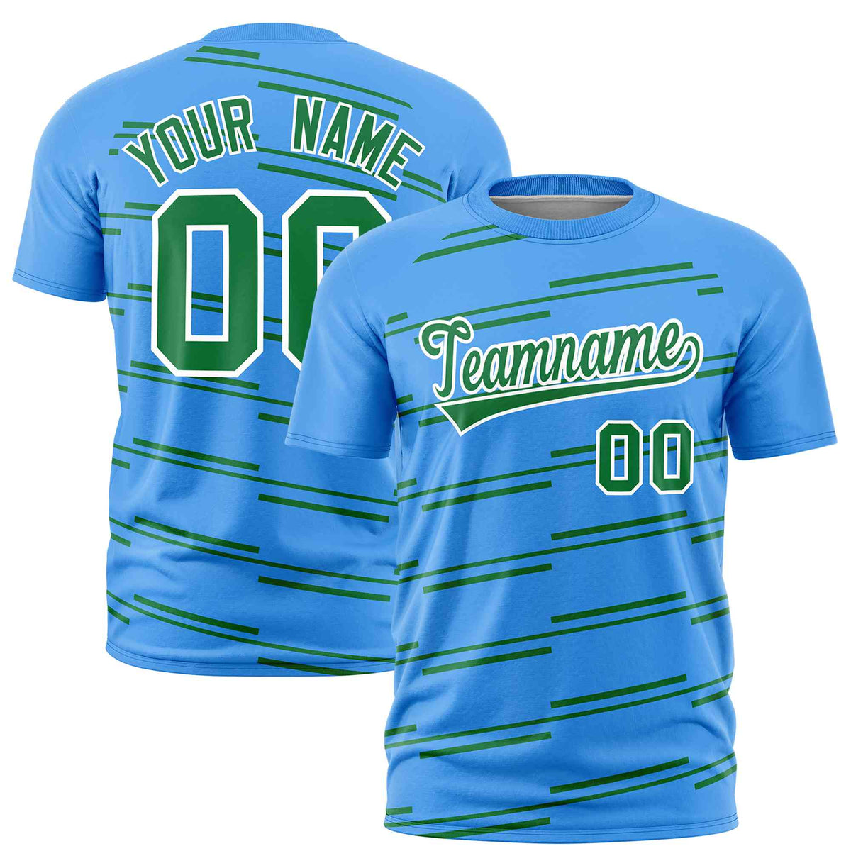Custom Powder Blue Kelly Green Personalized Slanting Line Graffiti Pattern Performance T-Shirt | KXKSHOP