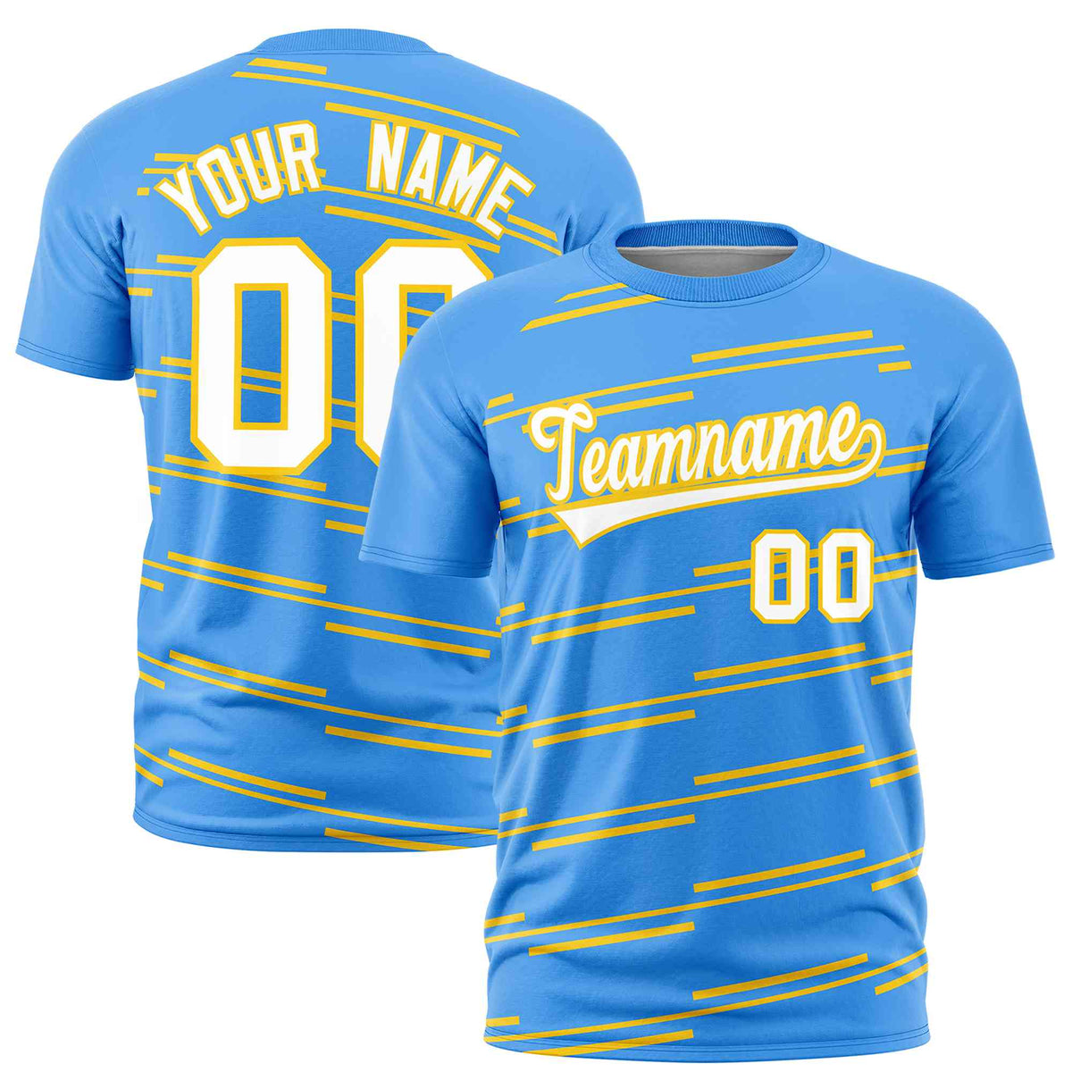 Custom Powder Blue Gold Personalized Slanting Line Graffiti Pattern Performance T-Shirt | KXKSHOP