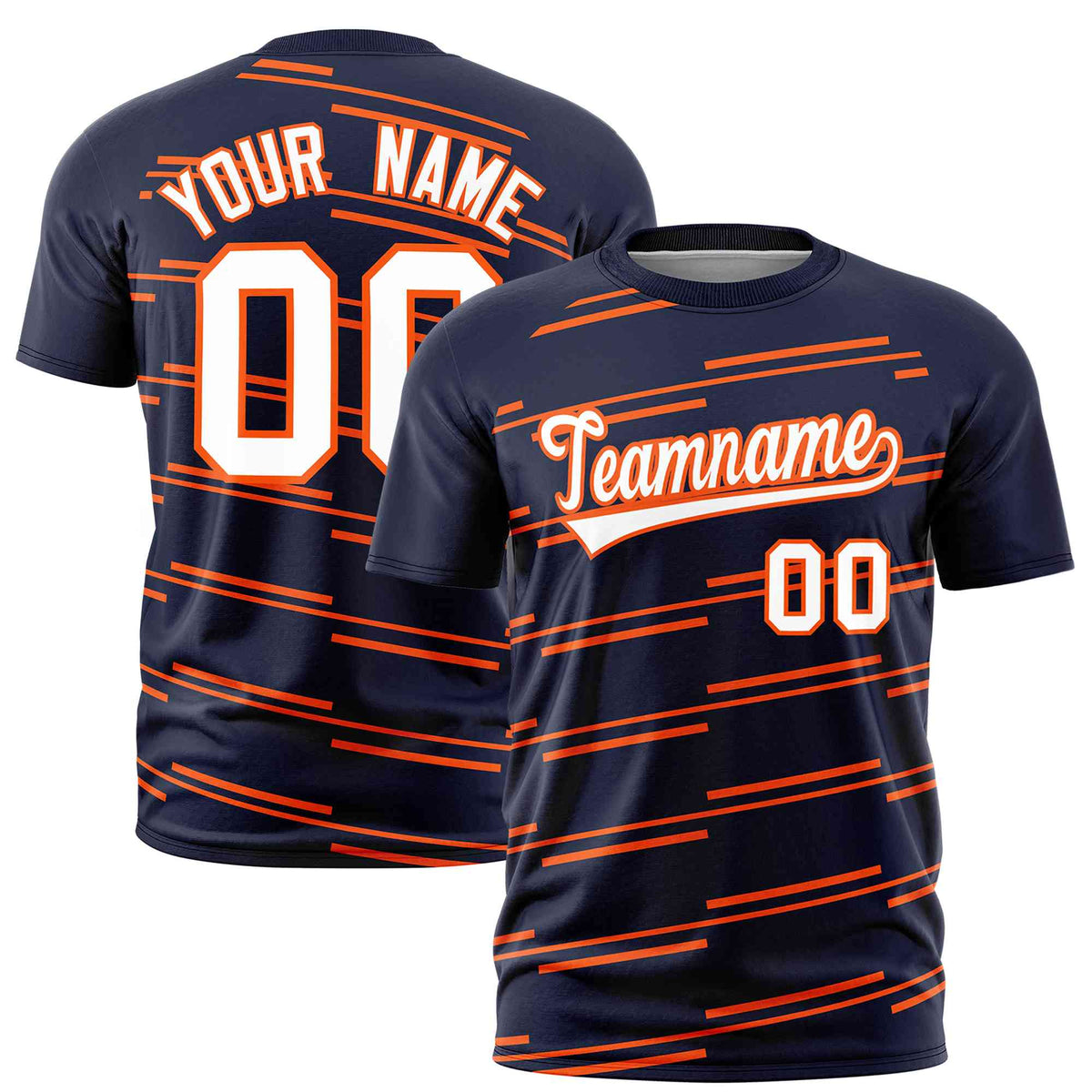 Custom Navy Orange Personalized Slanting Line Graffiti Pattern Performance T-Shirt | KXKSHOP