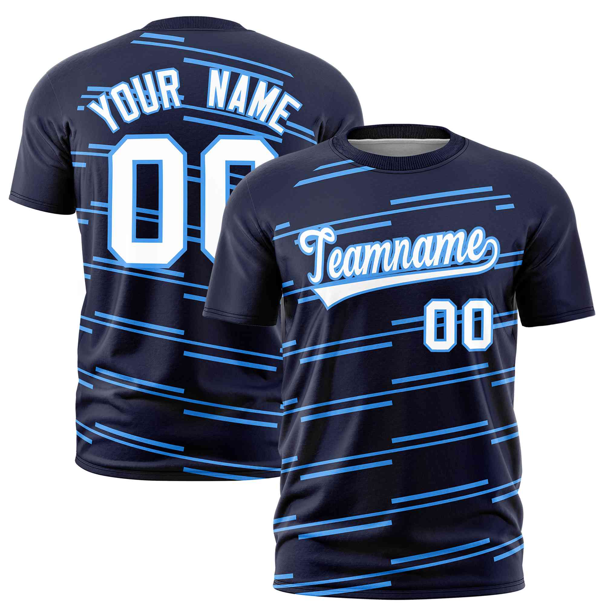 Custom Navy Powder Blue Personalized Slanting Line Graffiti Pattern Performance T-Shirt | KXKSHOP