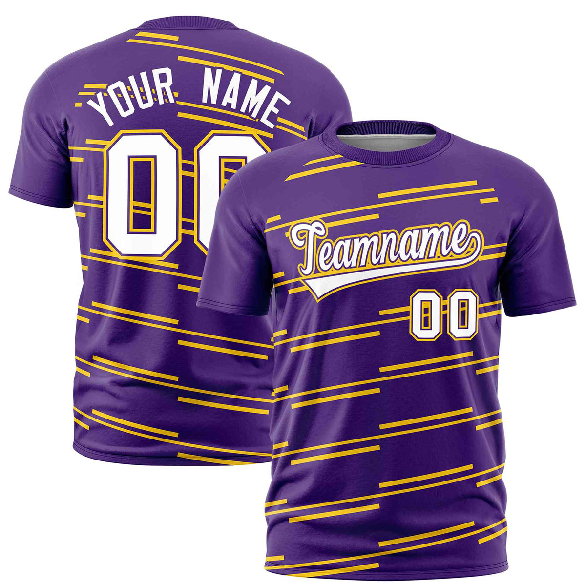 Custom Purple Gold Personalized Slanting Line Graffiti Pattern Performance T-Shirt | KXKSHOP