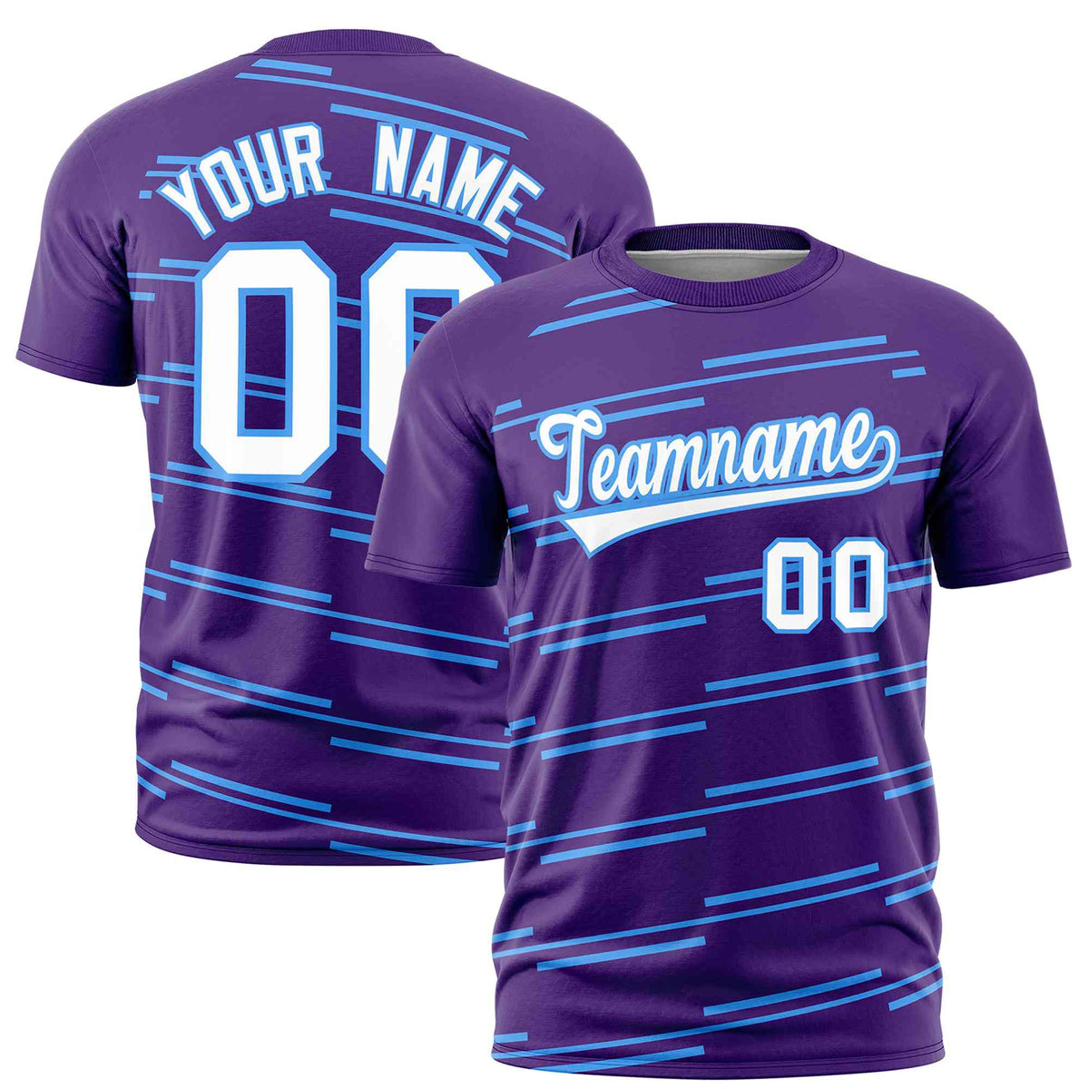 Custom Purple Powder Blue Personalized Slanting Line Graffiti Pattern Performance T-Shirt | KXKSHOP