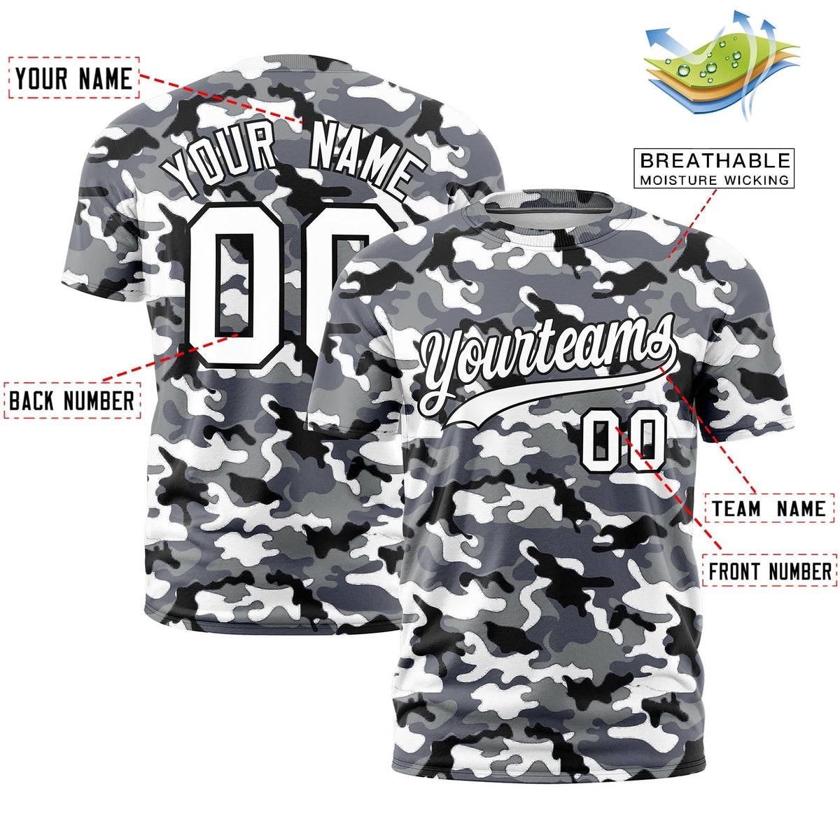 Custom Camo T-shirts Black White Jungle Camouflage Outdoor Shirts