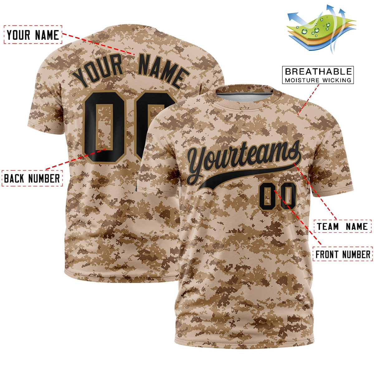 Custom Camo T-shirts Camel Black Jungle Camouflage Outdoor Shirts