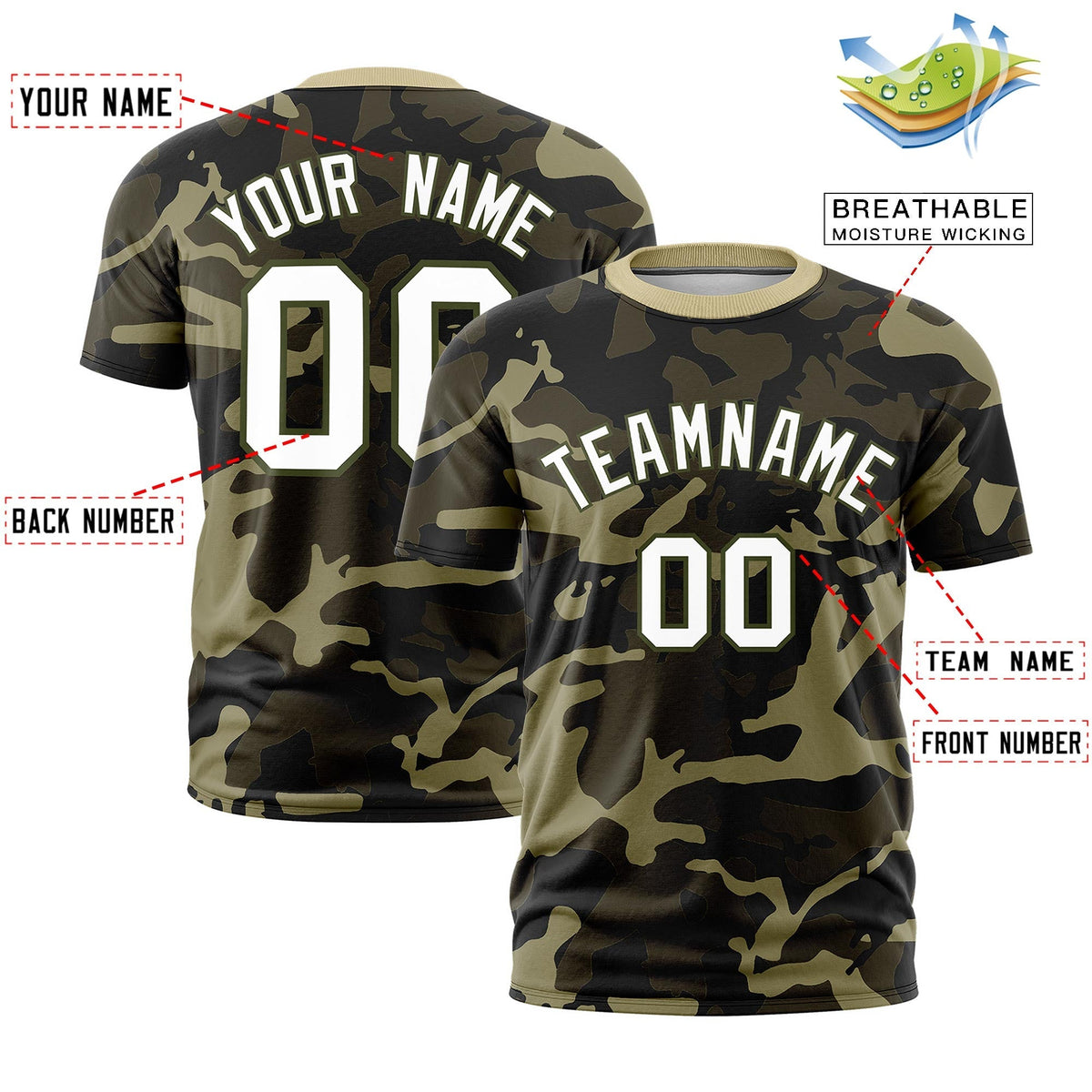 Custom Camo T-shirts Olive White Jungle Camouflage Training Shirts