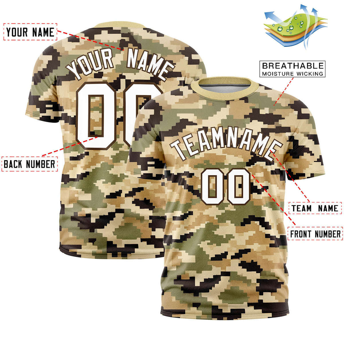 Custom Camo T-shirts Light Brown White Jungle Camouflage Training Shirts