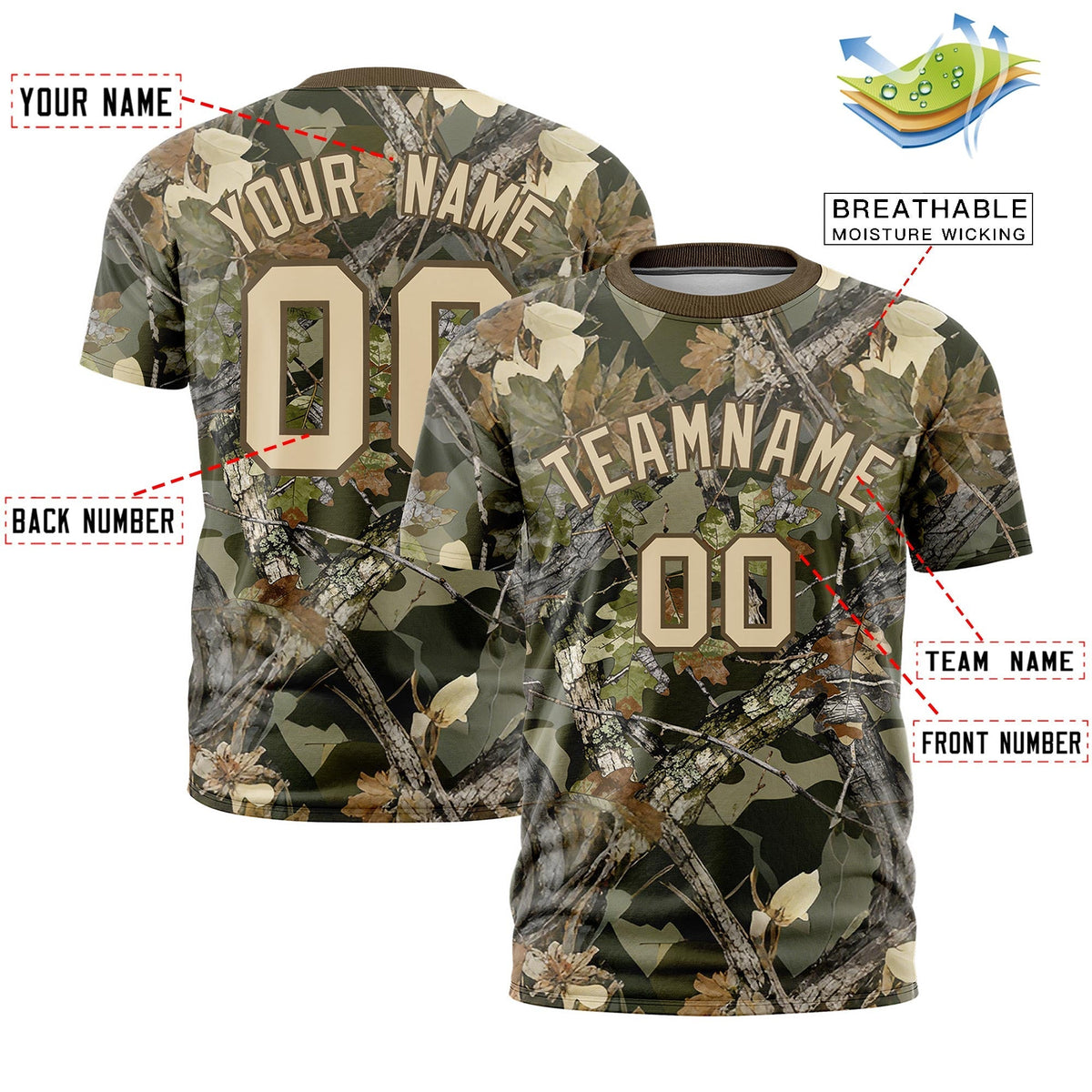 Custom Camo T-shirts Light Brown Brazilian Sand Jungle Camouflage Outdoor Shirts