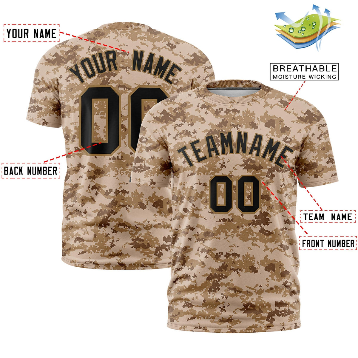 Custom Camo T-shirts Camel Black Jungle Camouflage Outdoor Shirts
