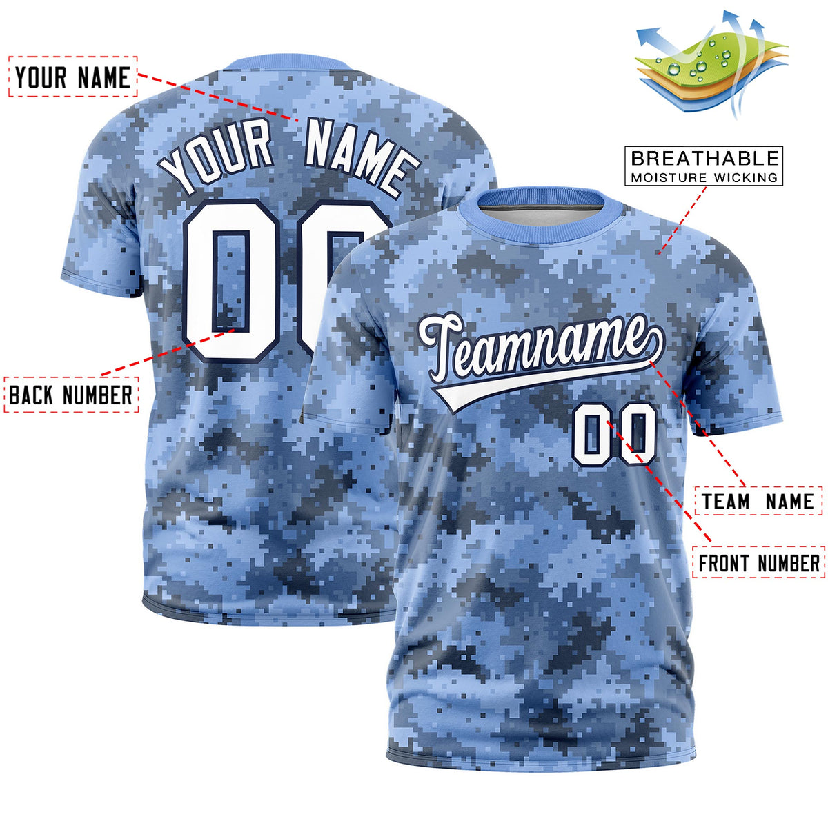 Custom Camo T-shirts Light Blue Navy Jungle Camouflage Training Shirts