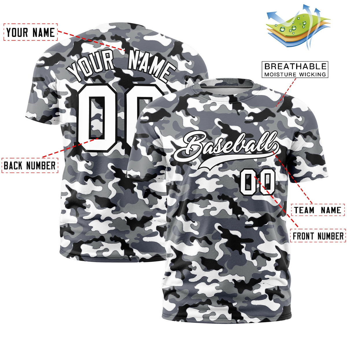 Custom Camo T-shirts Black White Jungle Camouflage Outdoor Shirts