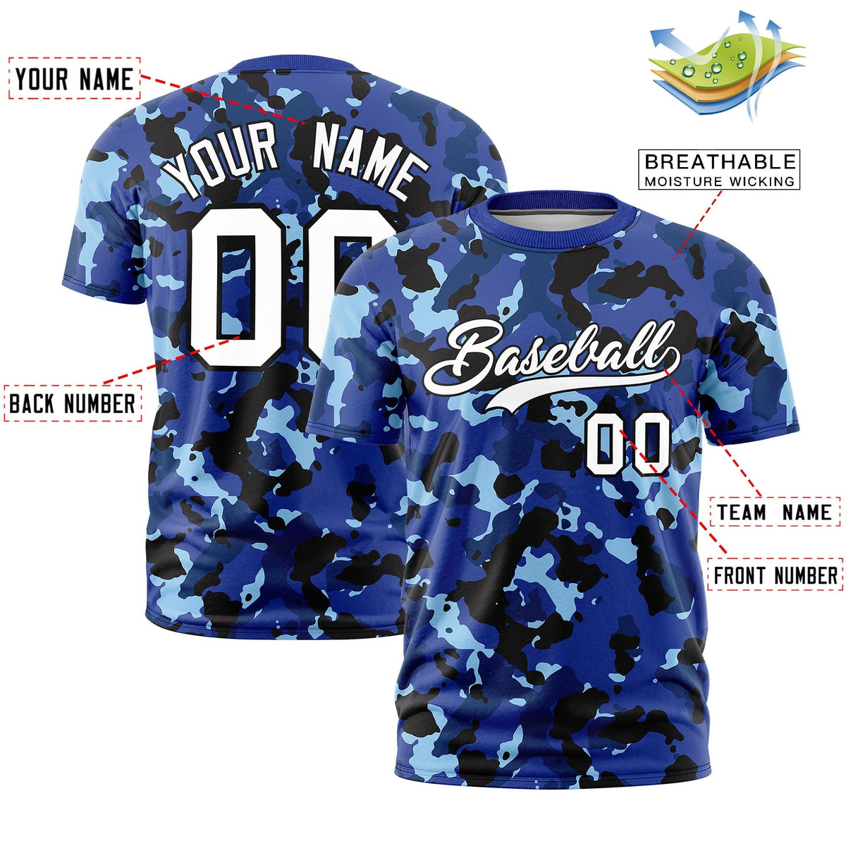 Custom Camo T-shirts Navy White Jungle Camouflage Training Shirts