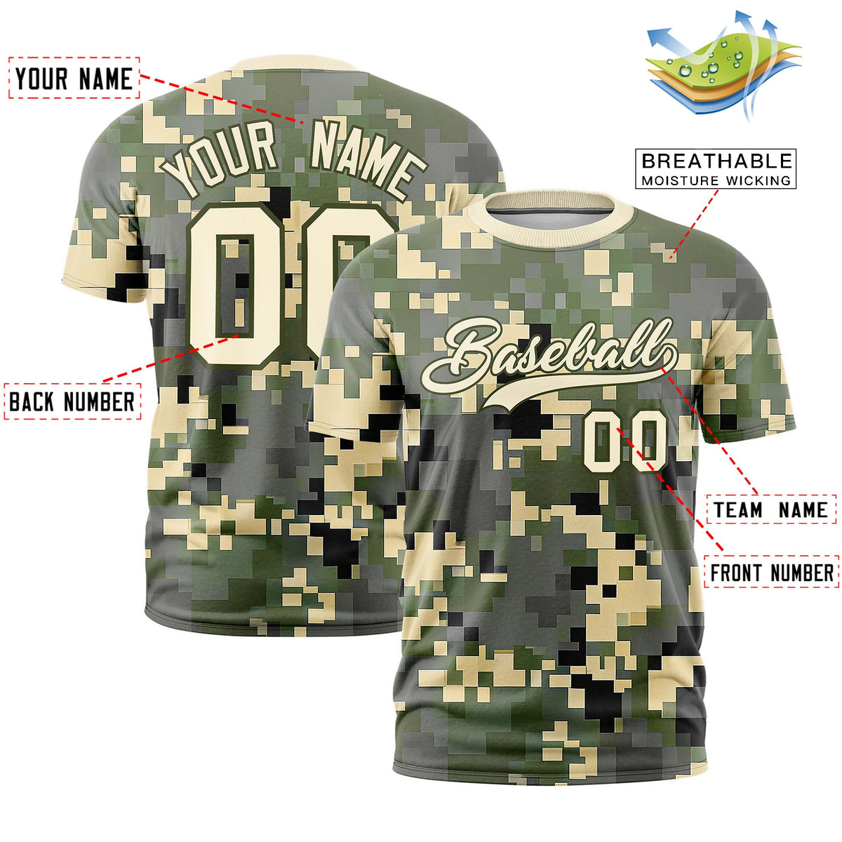 Custom Camo T-shirts Light Khaki Olive Jungle Camouflage Training Shirts