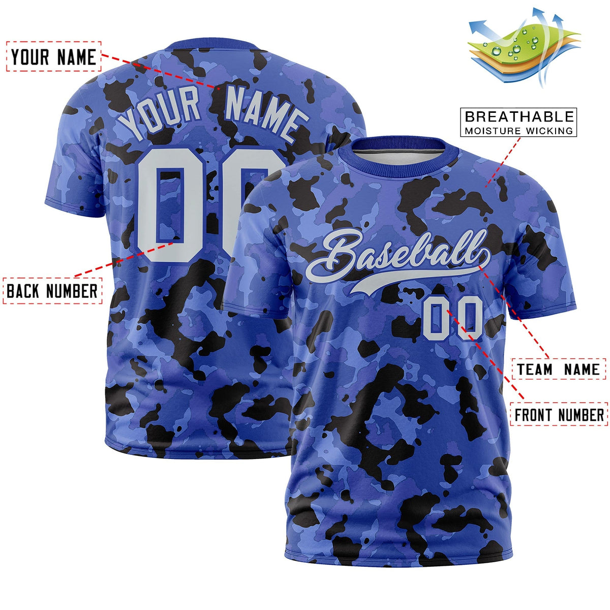 Custom Camo T-shirts Royal Blue Silver Jungle Camouflage Outdoor Shirts