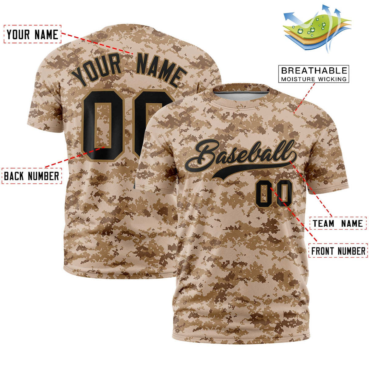 Custom Camo T-shirts Camel Black Jungle Camouflage Outdoor Shirts