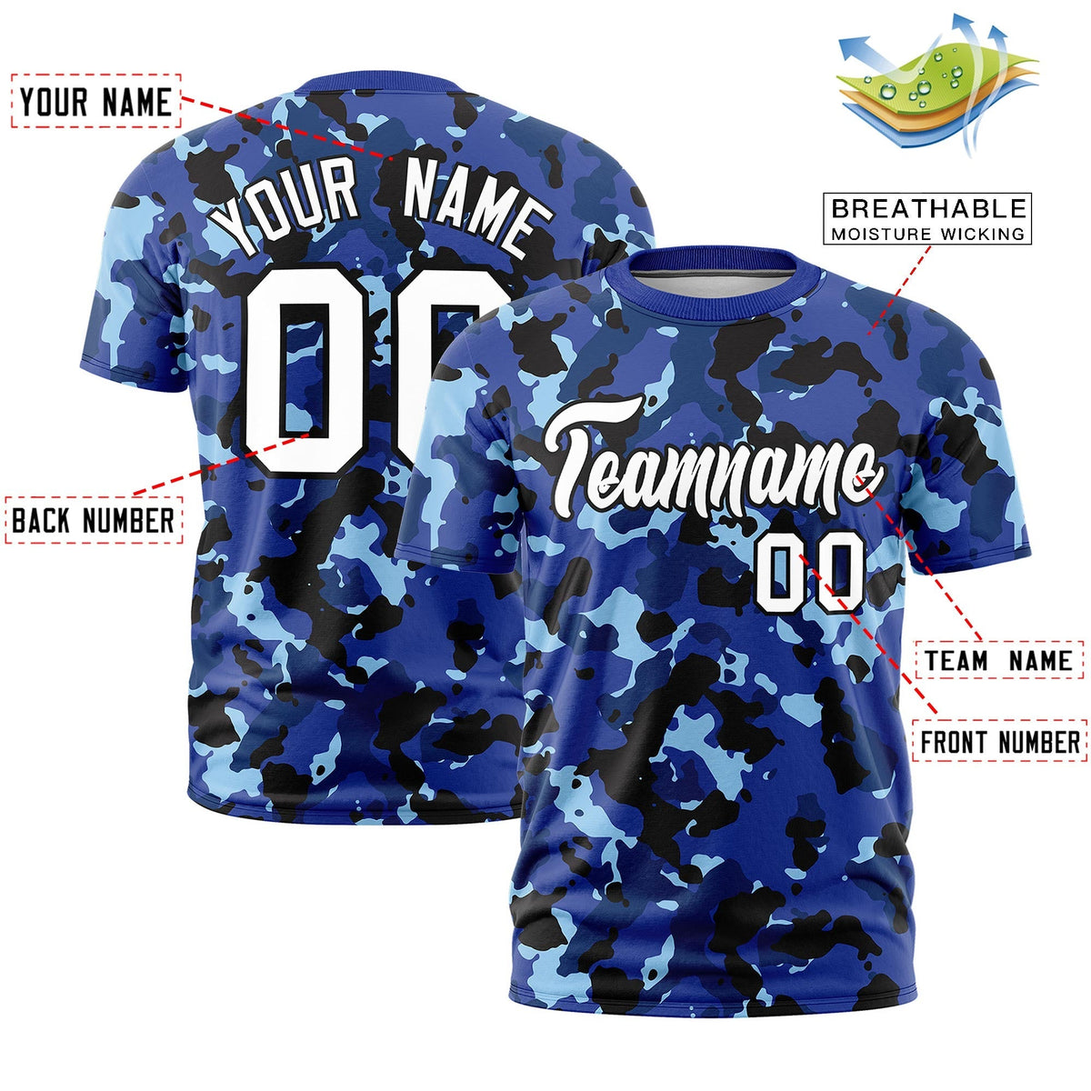 Custom Camo T-shirts Navy White Jungle Camouflage Training Shirts