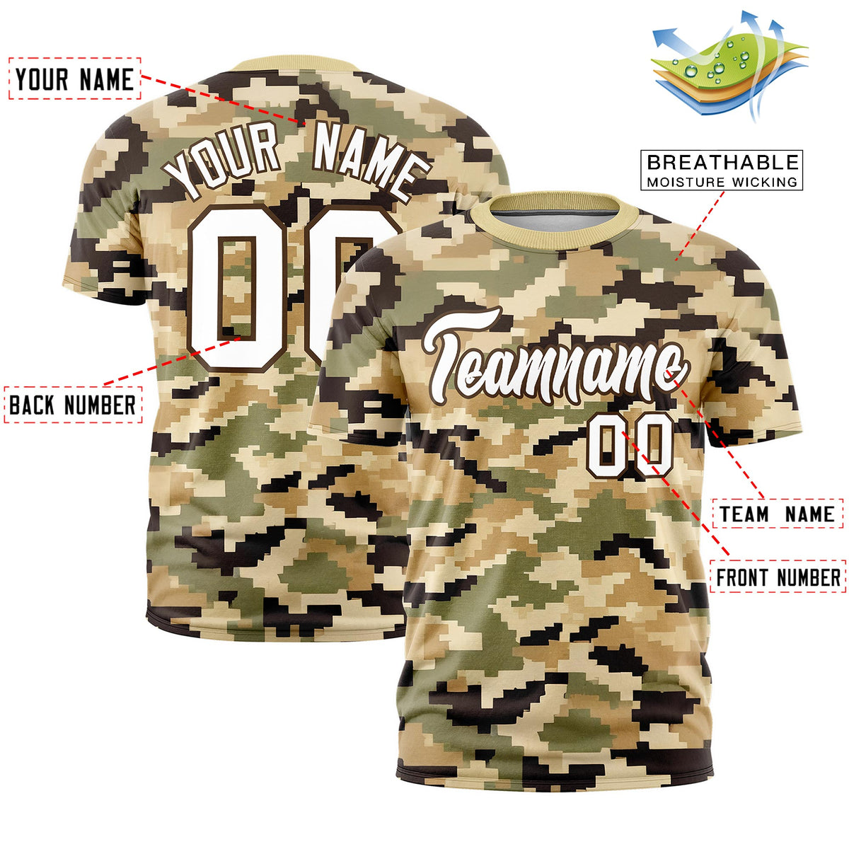 Custom Camo T-shirts Light Brown White Jungle Camouflage Training Shirts